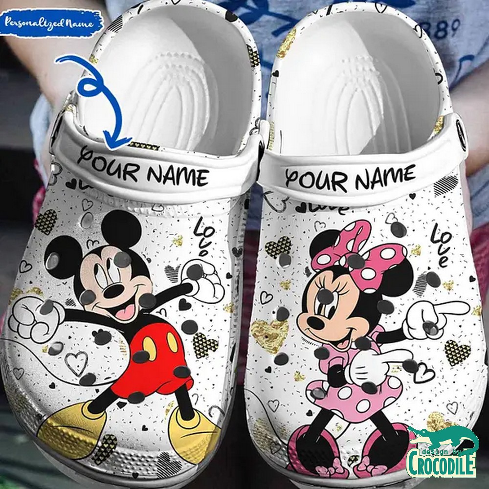 custom name dancing whit love mickey and minnie mouse white clogs for kids 26 adults ghyrp