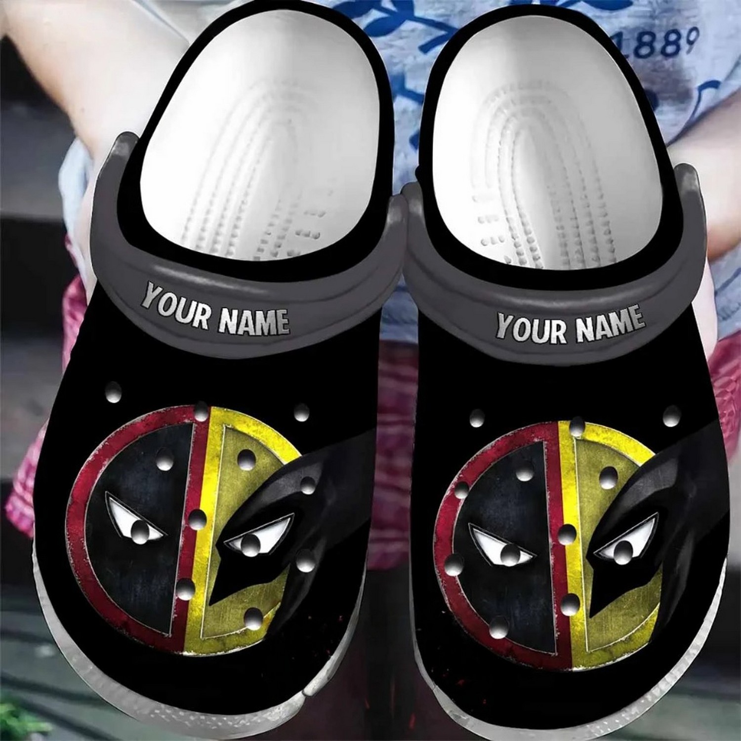 custom name deadpool wolverine signal clogs for kids 26 adults 5mixo