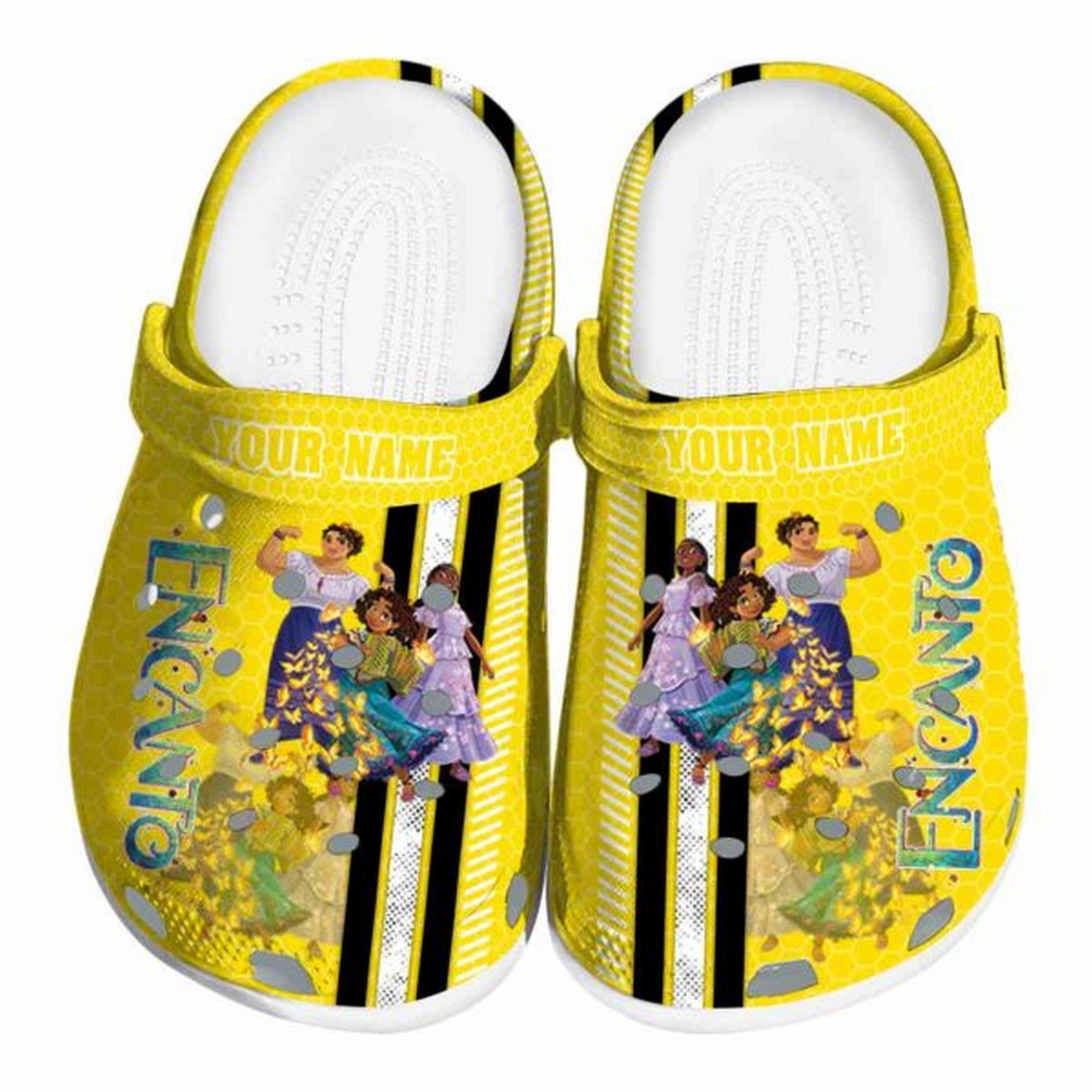 custom name encanto contrasting stripes clogs for kids and adults lzrrn