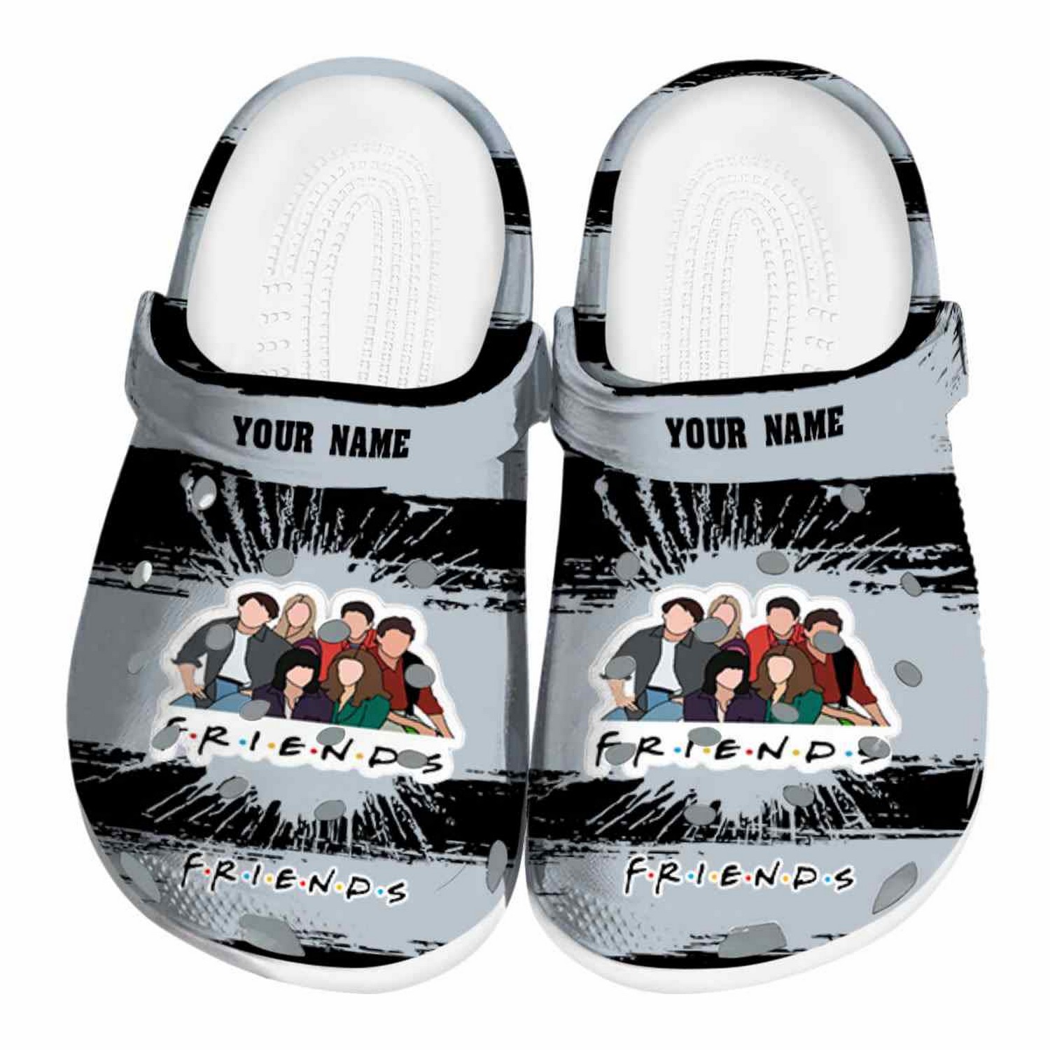 custom name friends tv paint splatter graphics clogs for kids and adults zhjkt