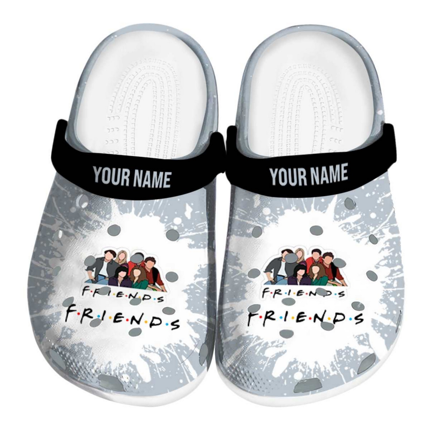 custom name friends tv splash art clogs for kids and adults mv8ir