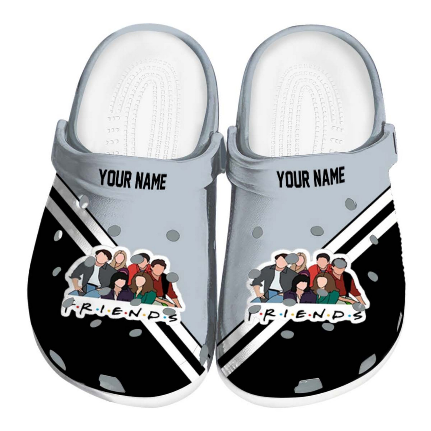 custom name friends tv striped accents clogs for kids and adults kdrtj