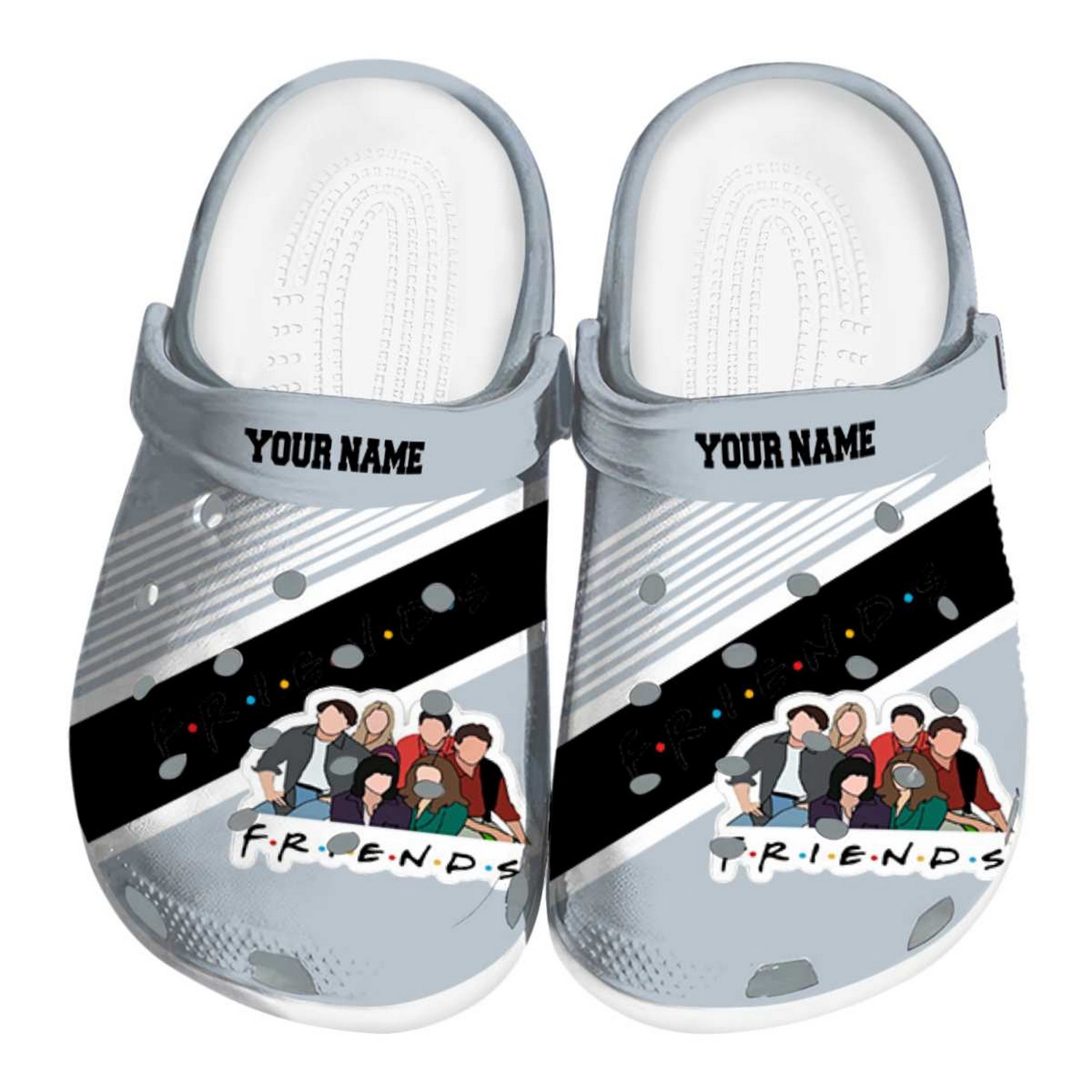 custom name friends tv vibrant dual tone clogs for kids 26 adults op6en