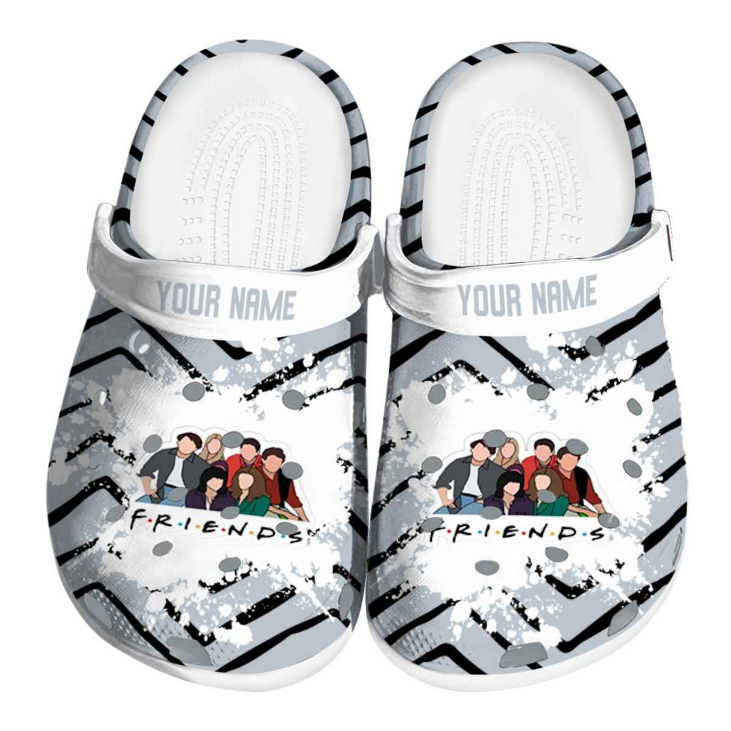 custom name friends tv zigzag paint burst clogs for kids 26 adults azwss