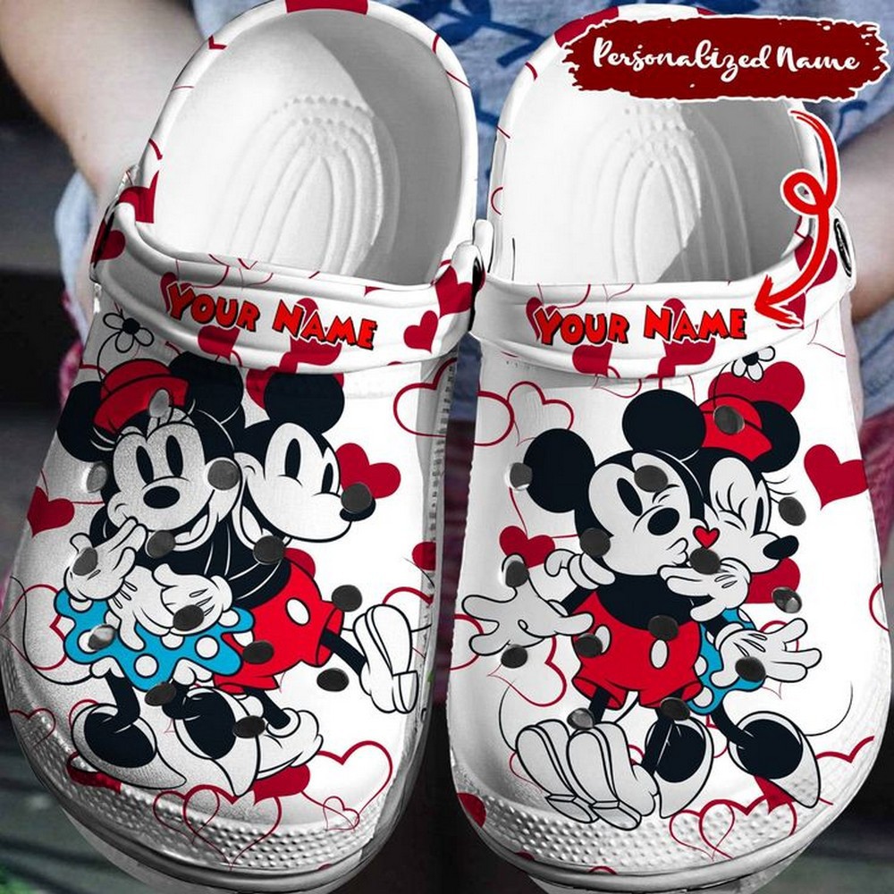 custom name funny couple mickey and minie mouse clogs for kids 26 adults bwxzx
