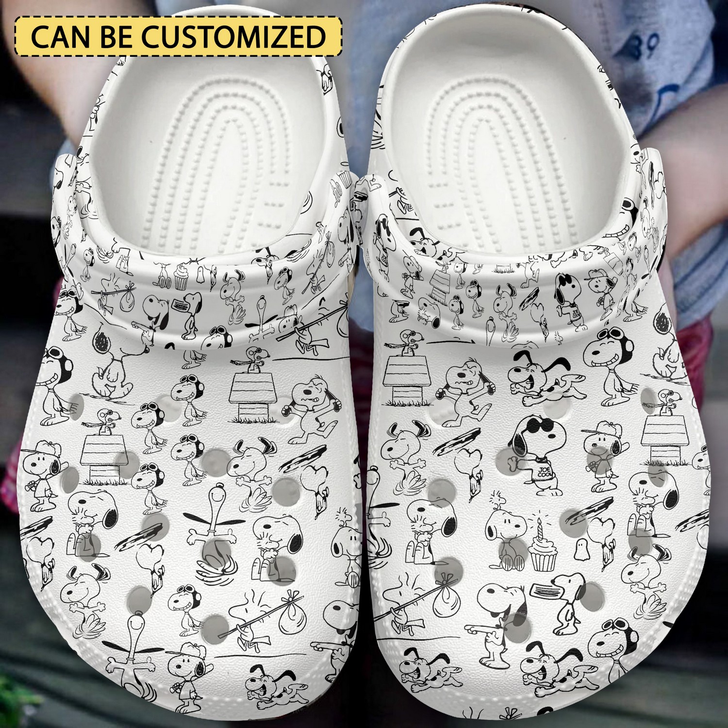 custom name funny snoopy peanuts cartoon black white clogs for kids and adults kz0su
