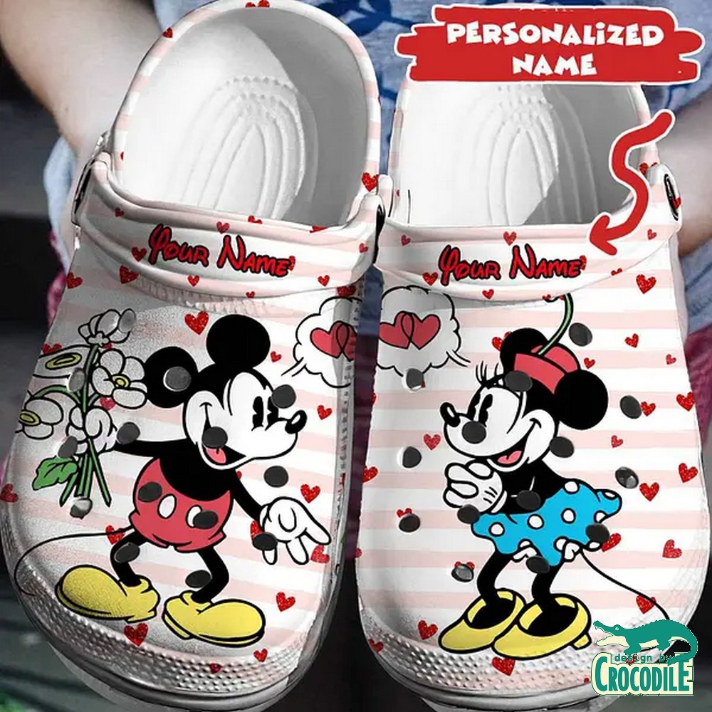 custom name giving flower mickey and minnie pink horizontal stripes clogs for kids 26 adults jfefh