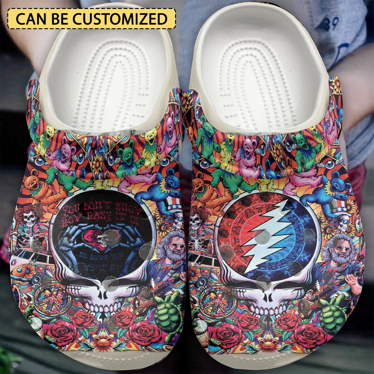 custom name grateful dead and flower design clogs for kids and adults vhwmc