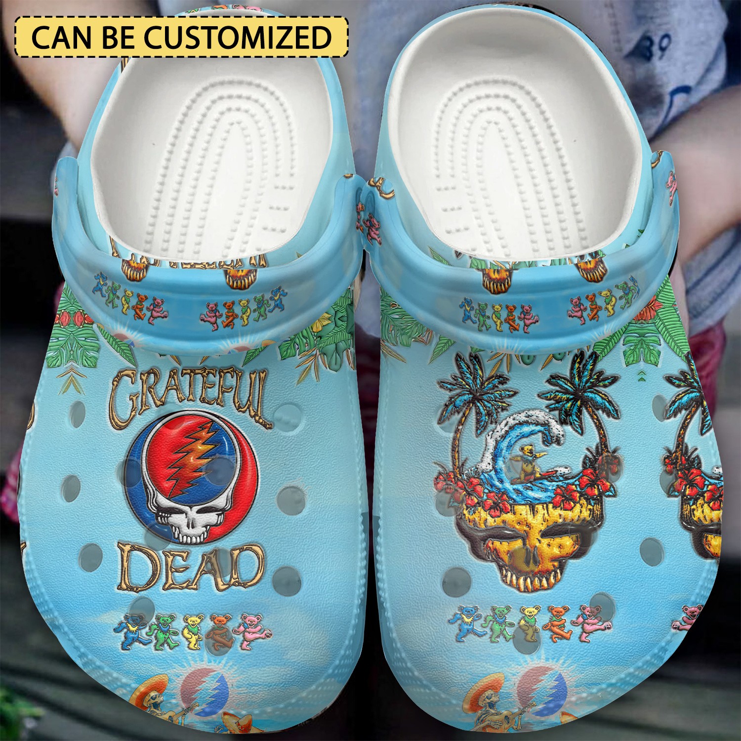 custom name grateful dead music hello summer blue clogs for kids and adults tqtqj