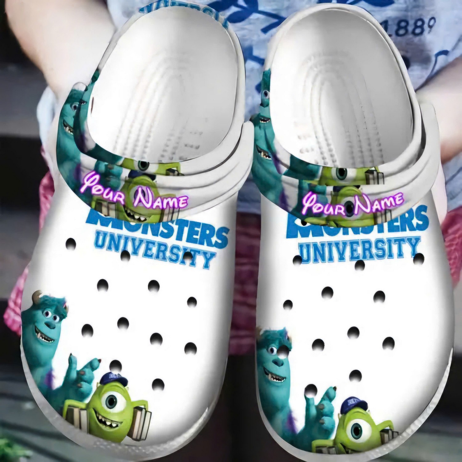 custom name green sulley and mike monsters inc university clogs for kids 26 adults upmv4