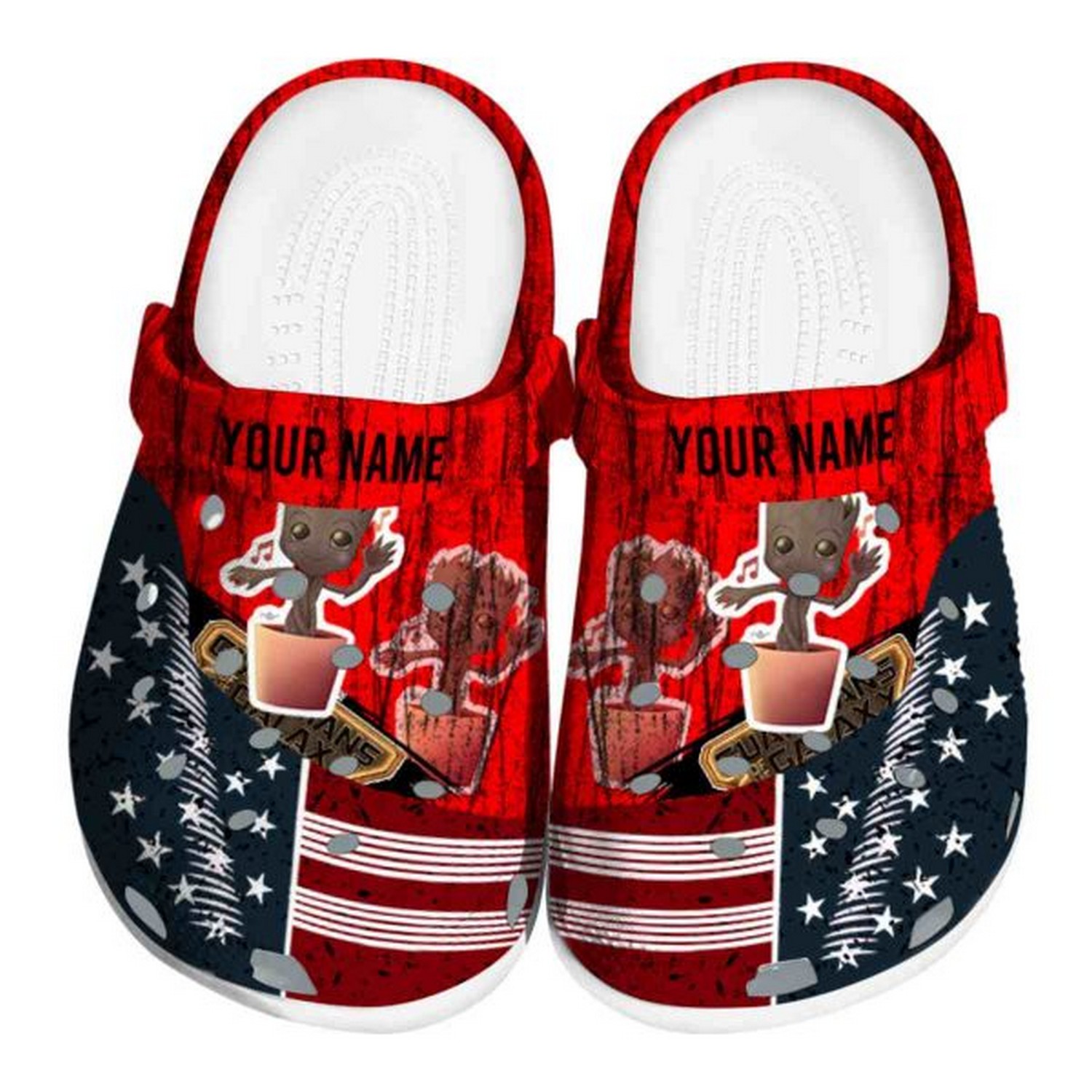 custom name guardians of the galaxy star spangled side pattern clogs for kids and adults umdba