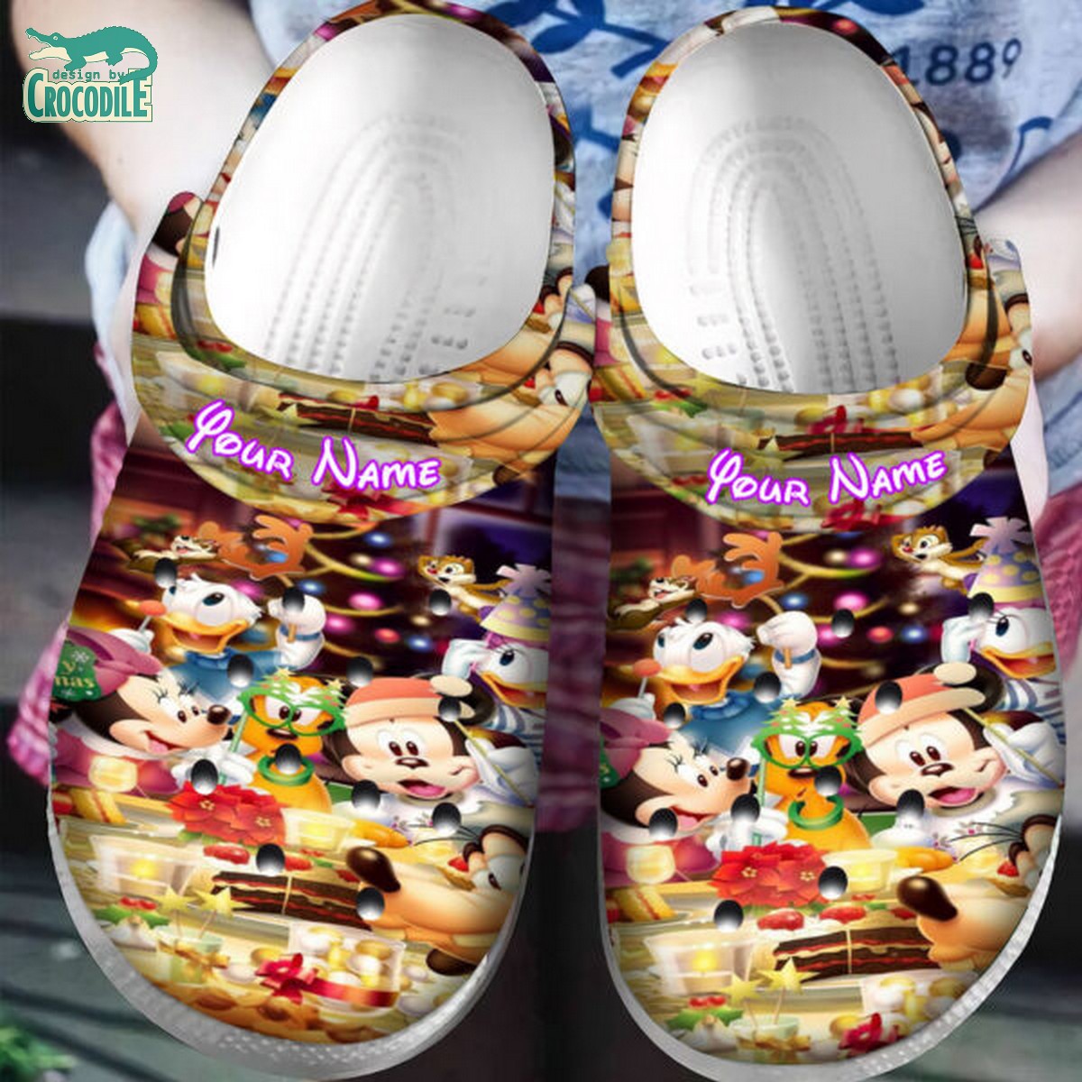 custom name happy christmas party mickey and friends clogs for kids 26 adults 8ci3f