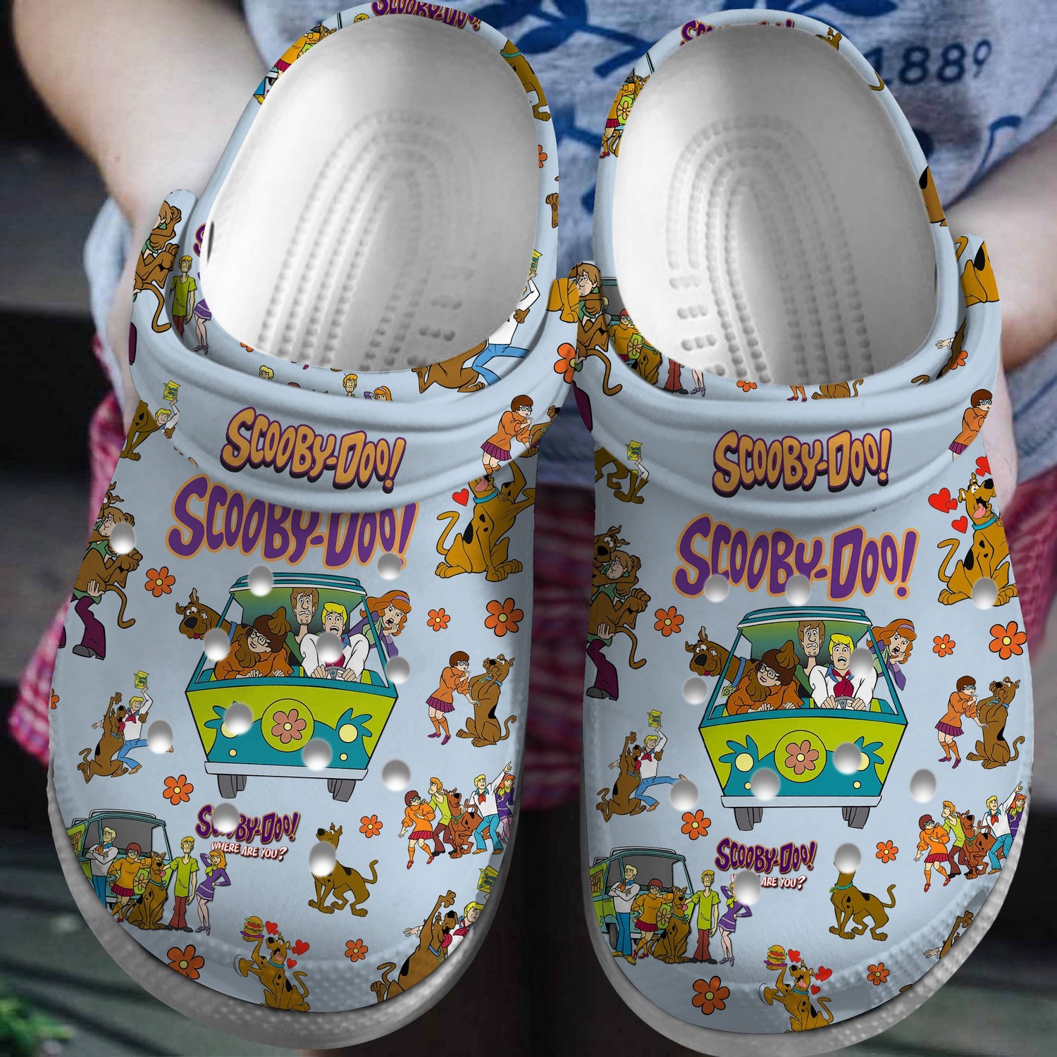 custom name happy funny scooby doo and friends light blue clogs for kids and adults fast shipping yk5sp