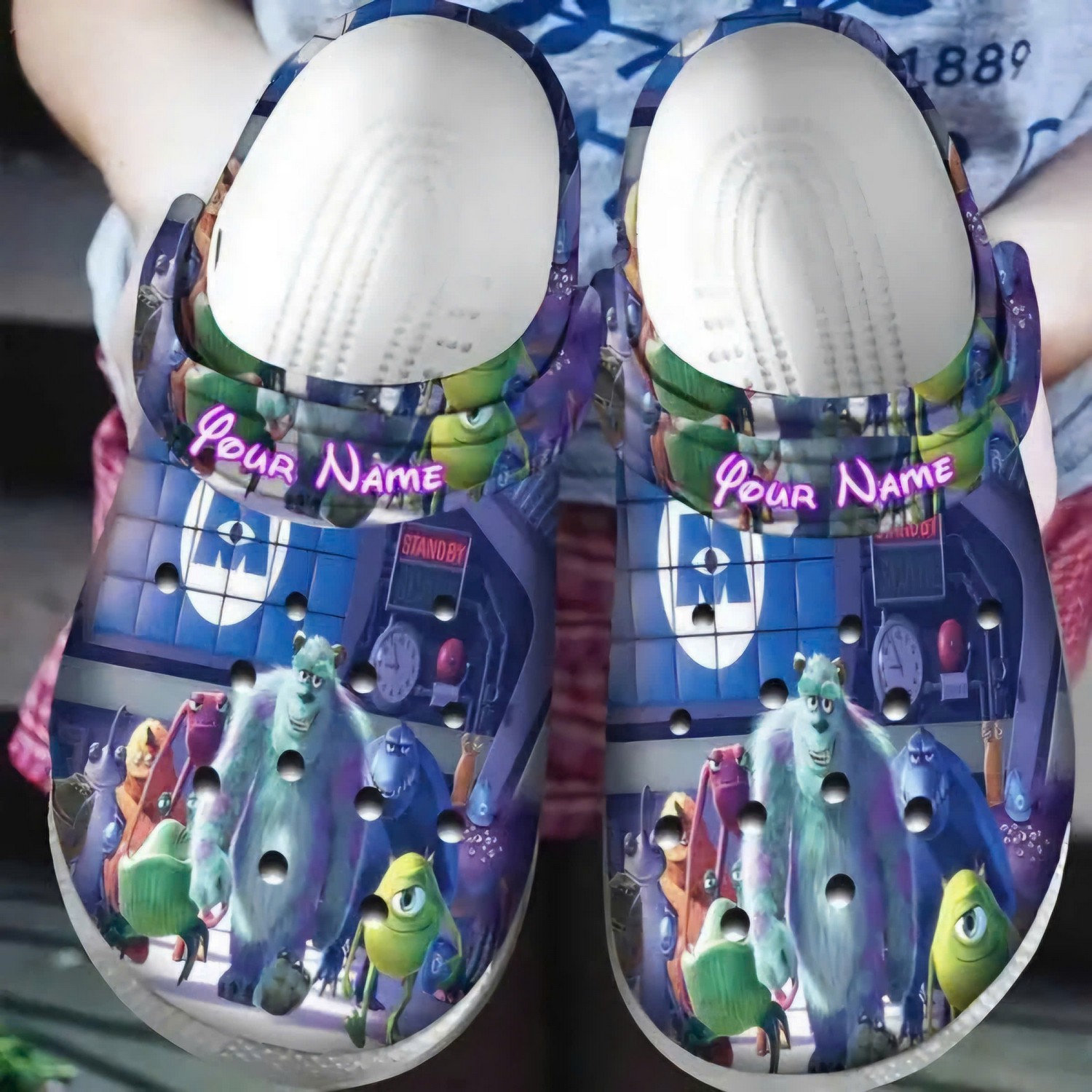 custom name happy get to work monsters inc clogs for kids and adults 7kfnb