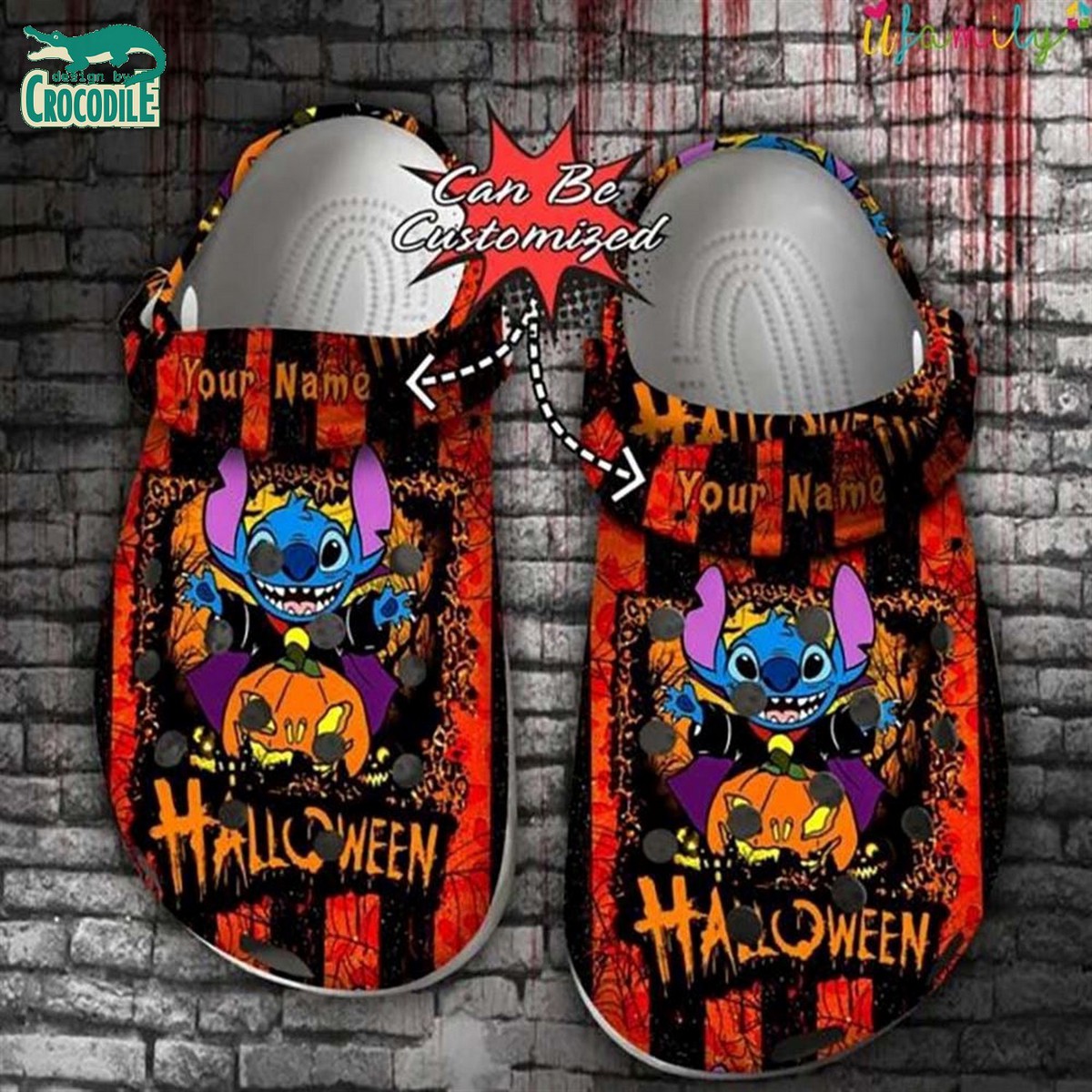 custom name happy halloween stitch red and black clogs for kids 26 adults mtum7