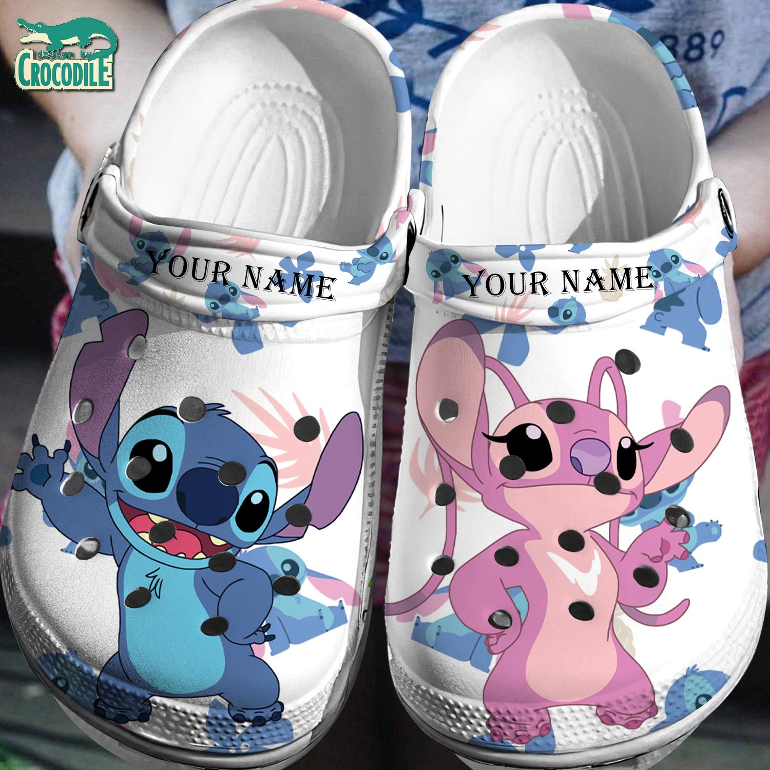 custom name happy stitch and angel white clogs for kids 26 adults rbtbe