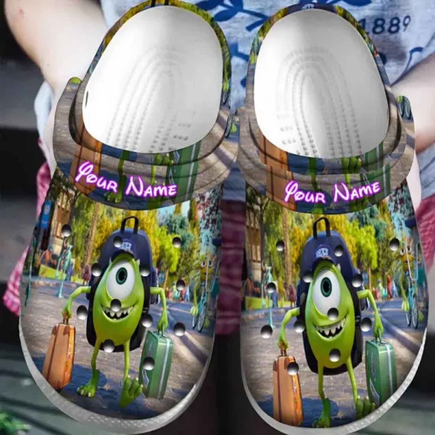 custom name happy travel mike wazowski monsters inc clogs for kids 26 adults inbxr