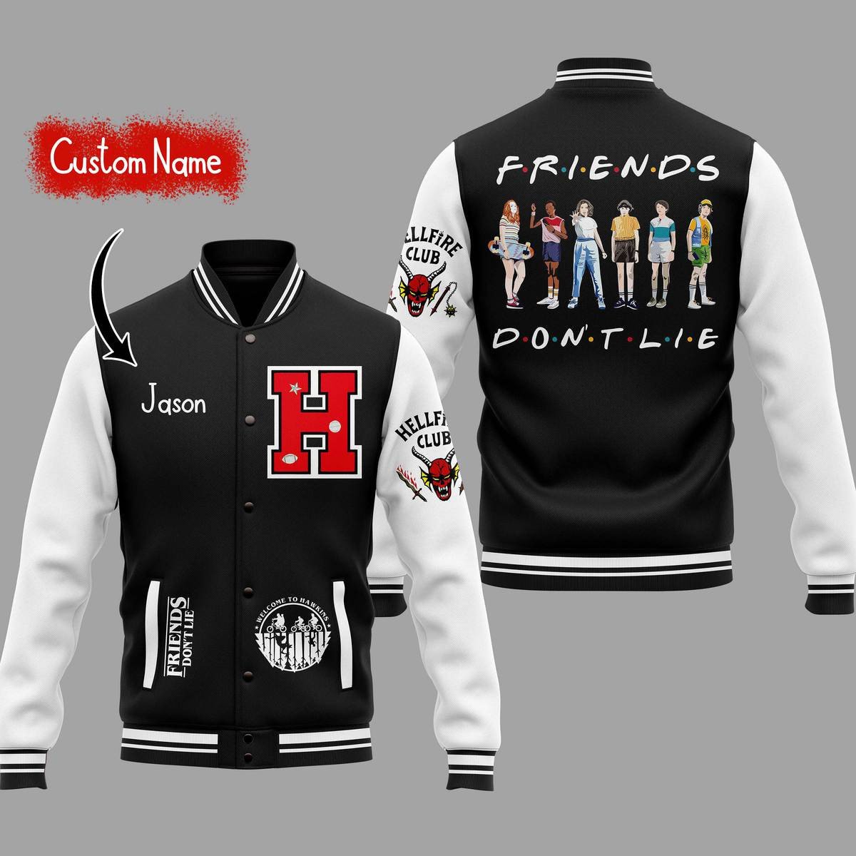 custom name hellfire club friends dont lie baseball jacket phlqt