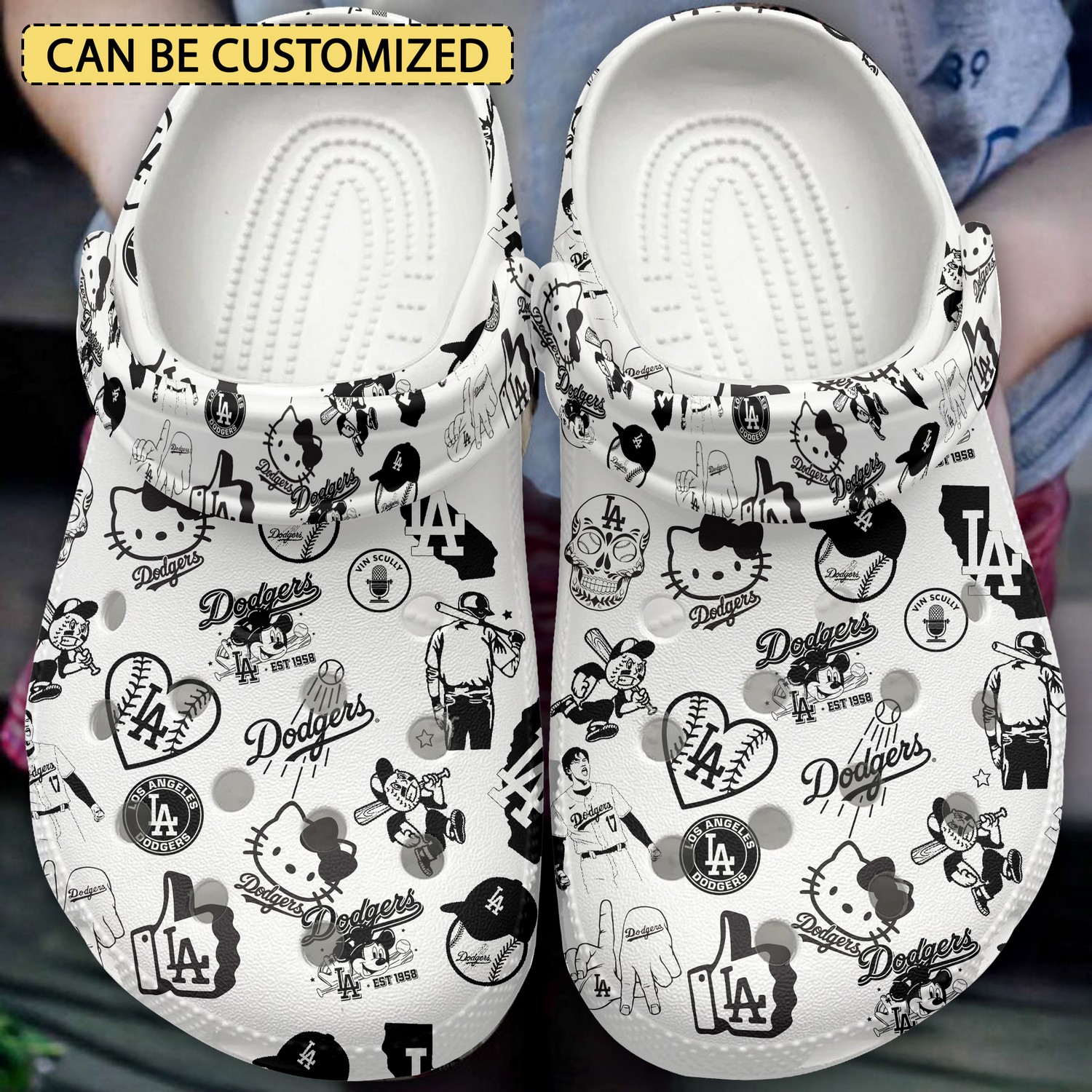 custom name hello kitty cartoon dodgers black white clogs for kids and adults fast shipping 5pqkn