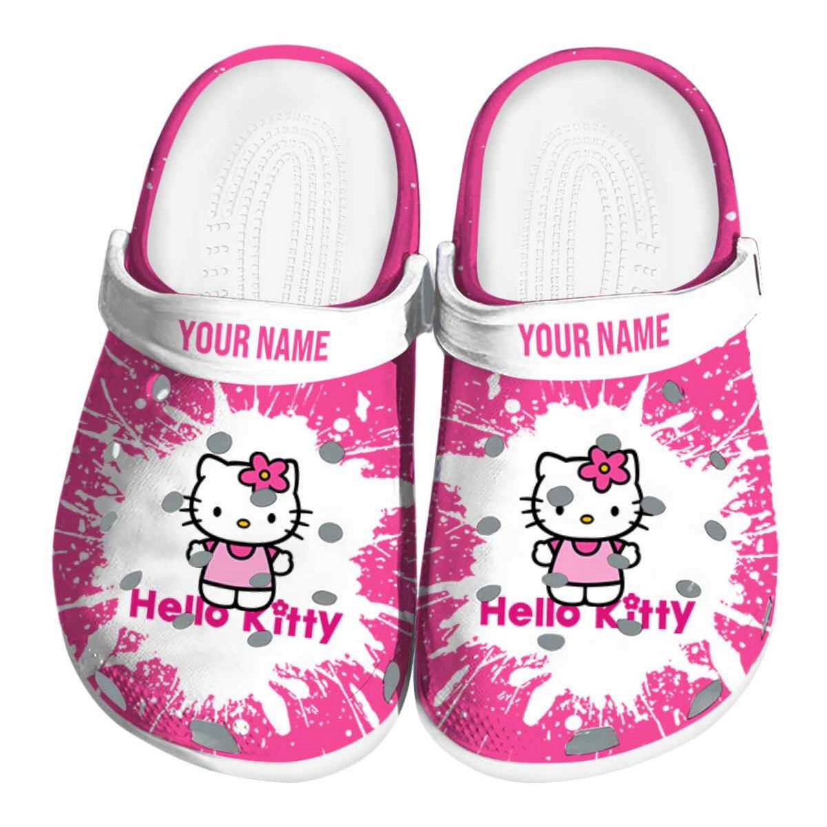 custom name hello kitty splash art clogs for kids and adults eu8jo