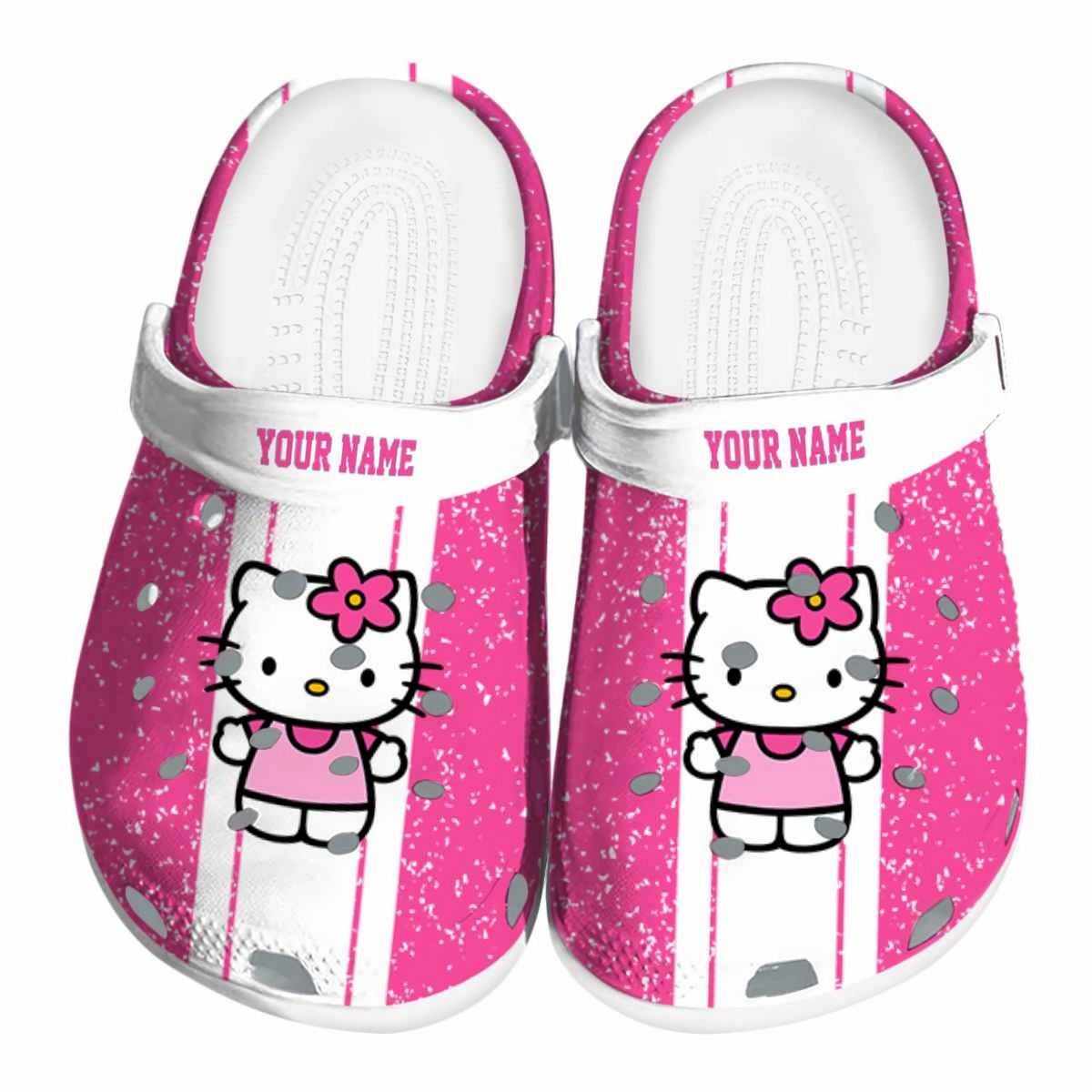 custom name hello kitty vertical stripes clogs for kids and adults wajob