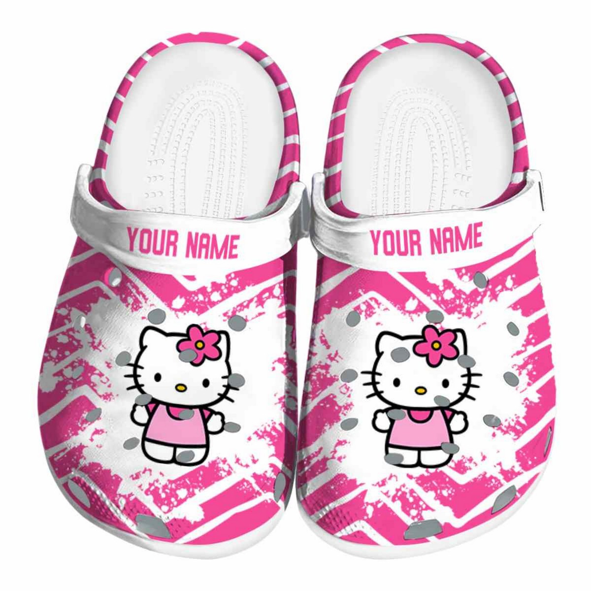 custom name hello kitty zigzag paint burst clogs for kids and adults rrkv8