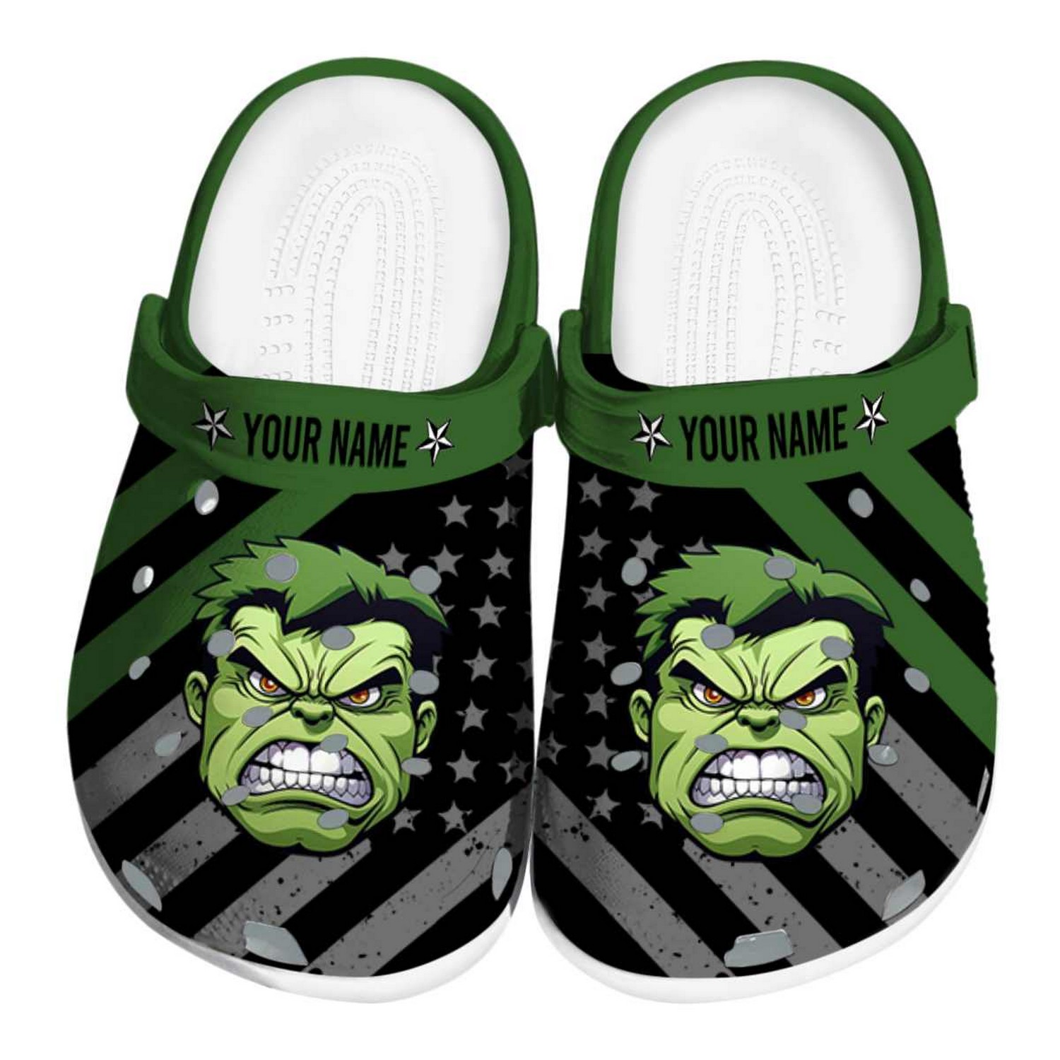 custom name hulk star spangled graphic clogs for kids 26 adults sfcdf