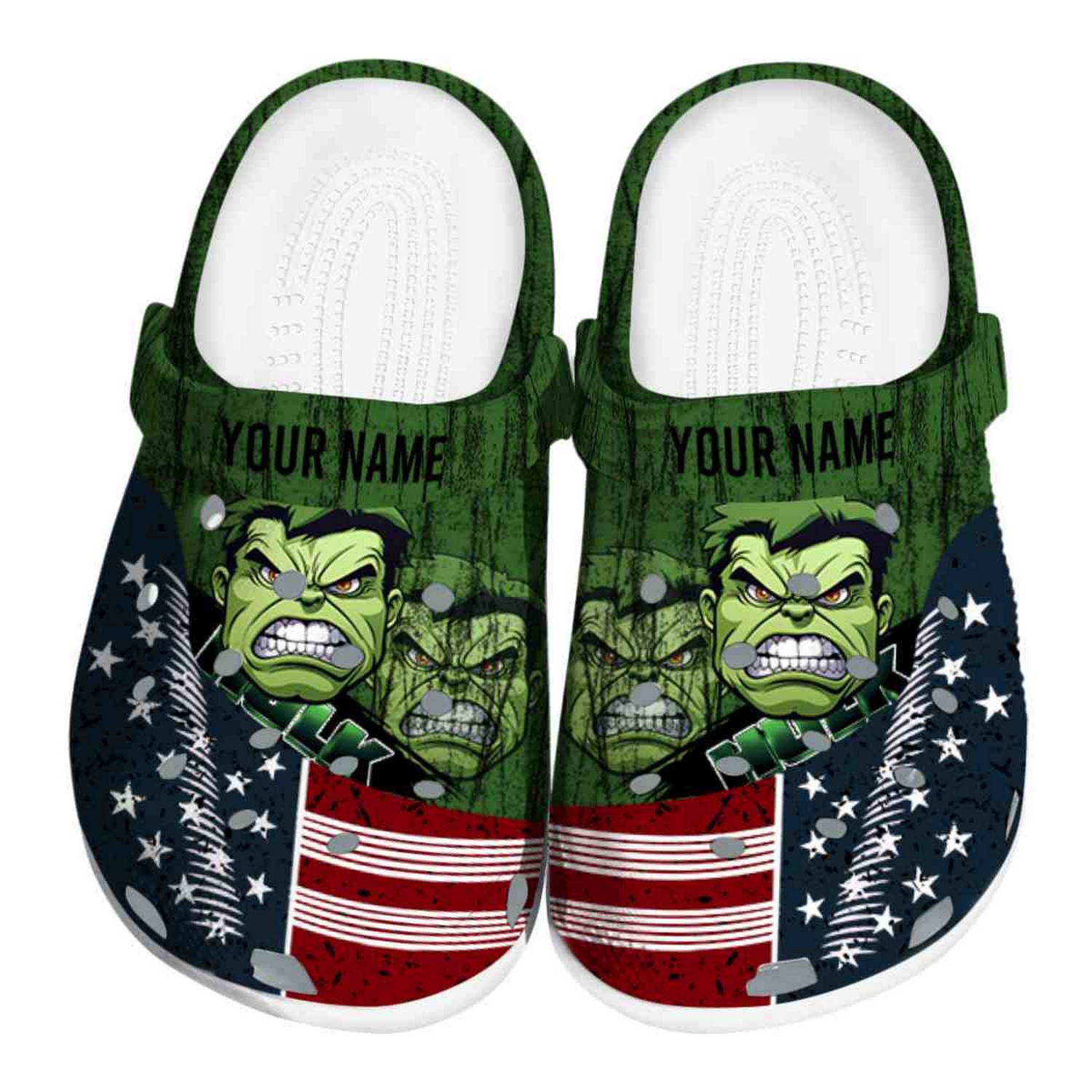 custom name hulk star spangled side pattern clogs for kids and adults cgczp