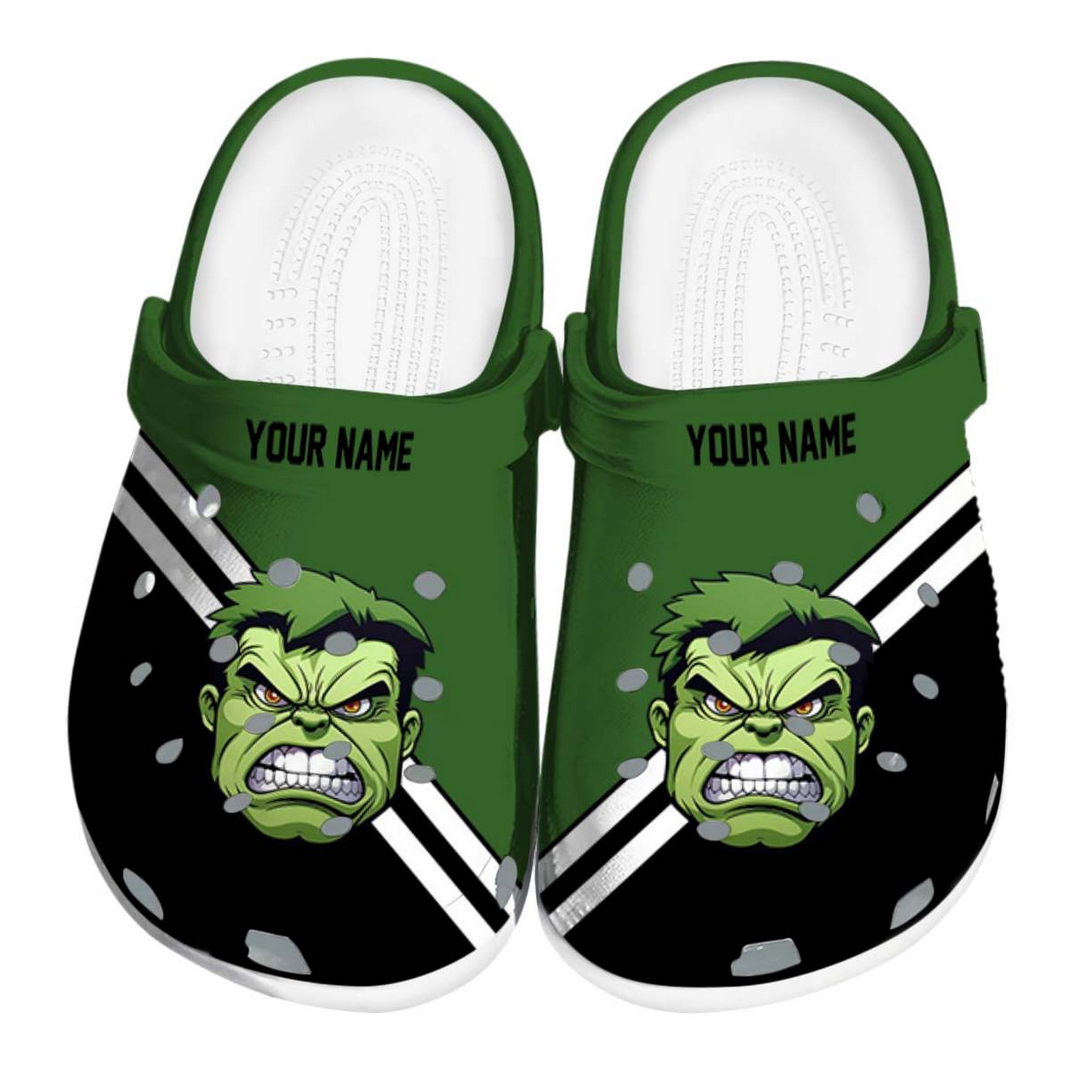 custom name hulk striped accents clogs for kids and adults v5q1p
