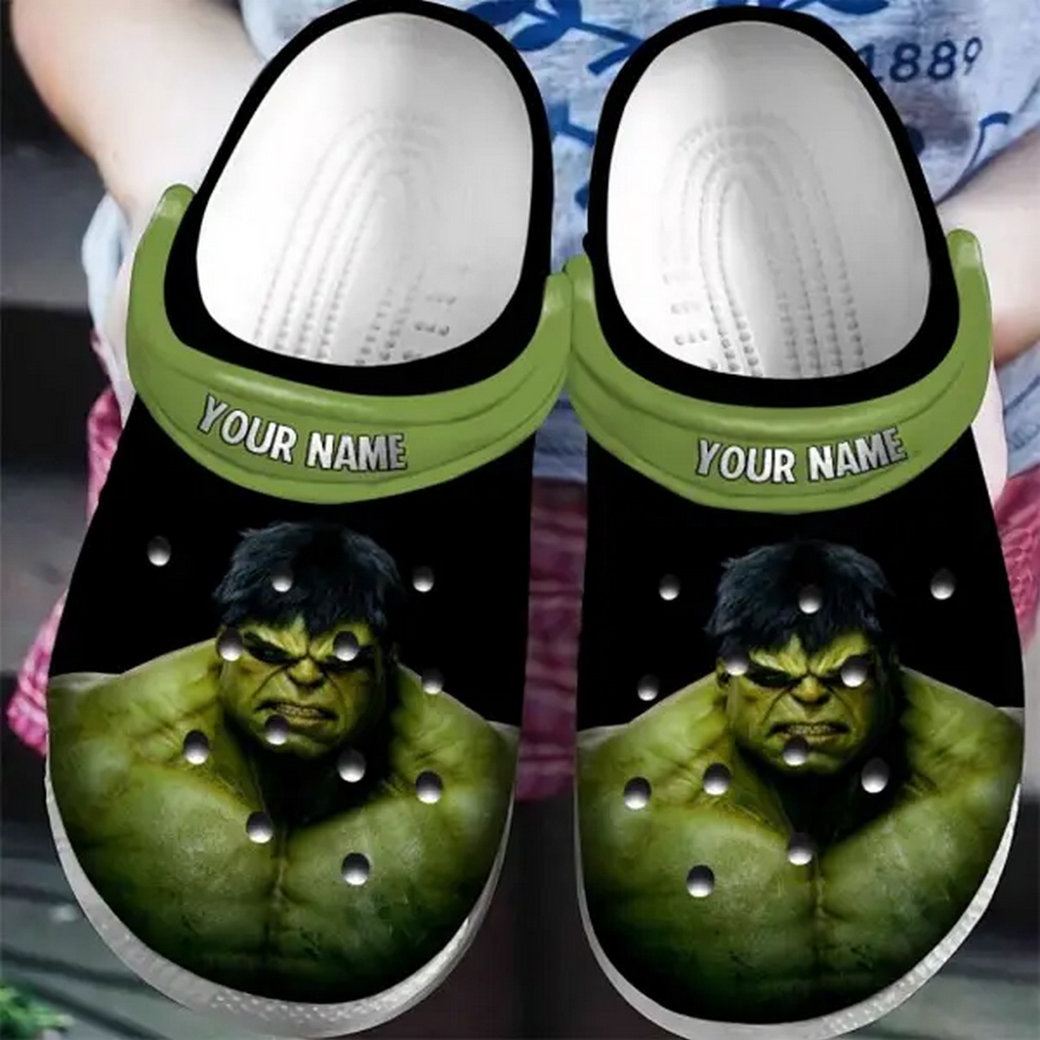 custom name incredible hulk green clogs for kids 26 adults ukls2