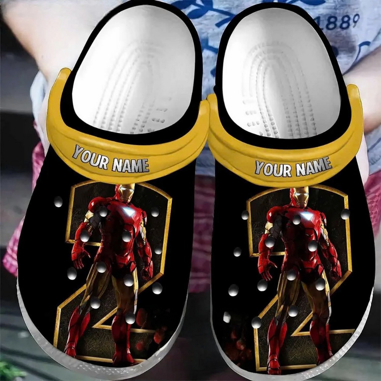 custom name iron man 2 black clogs for kids and adults sps27