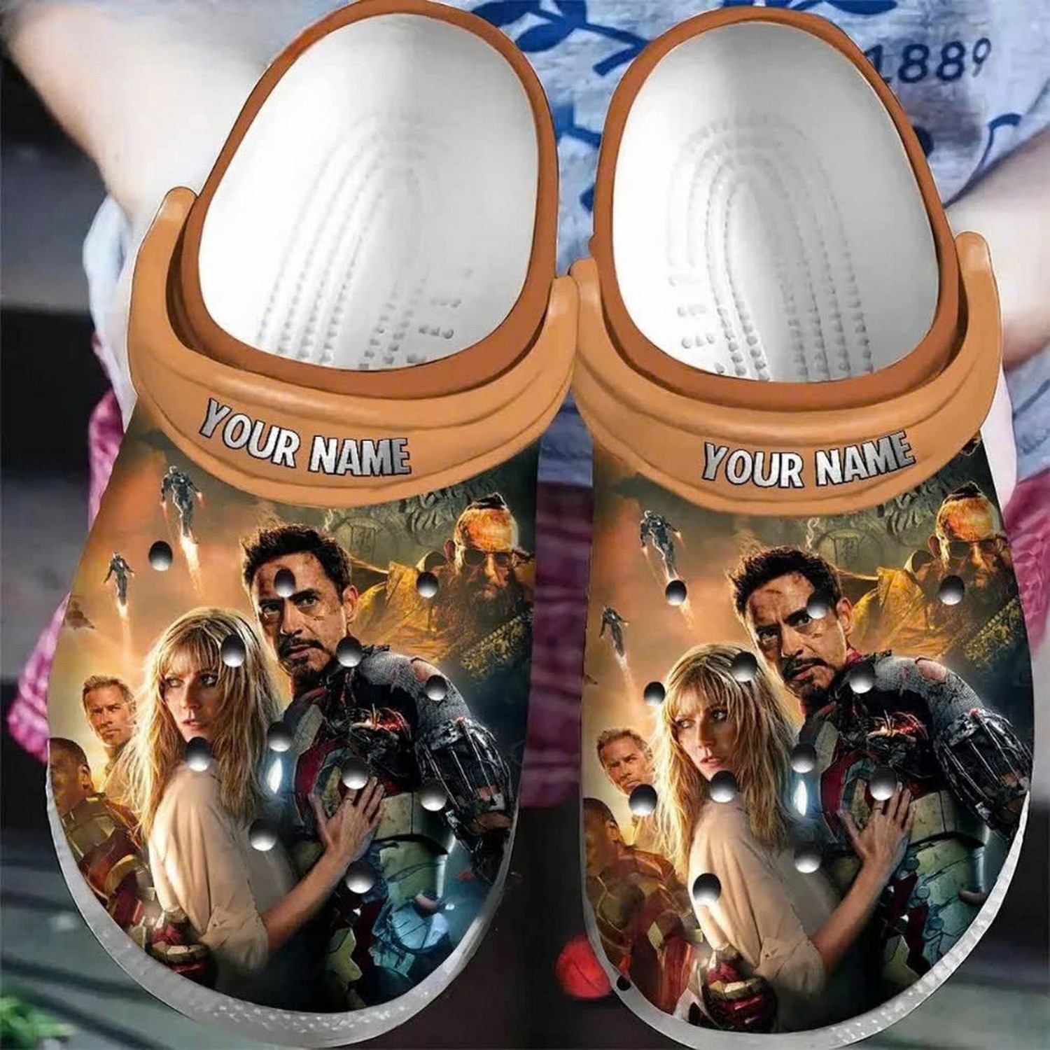 custom name iron man 3 tony and pepper clogs for kids 26 adults 7itvm