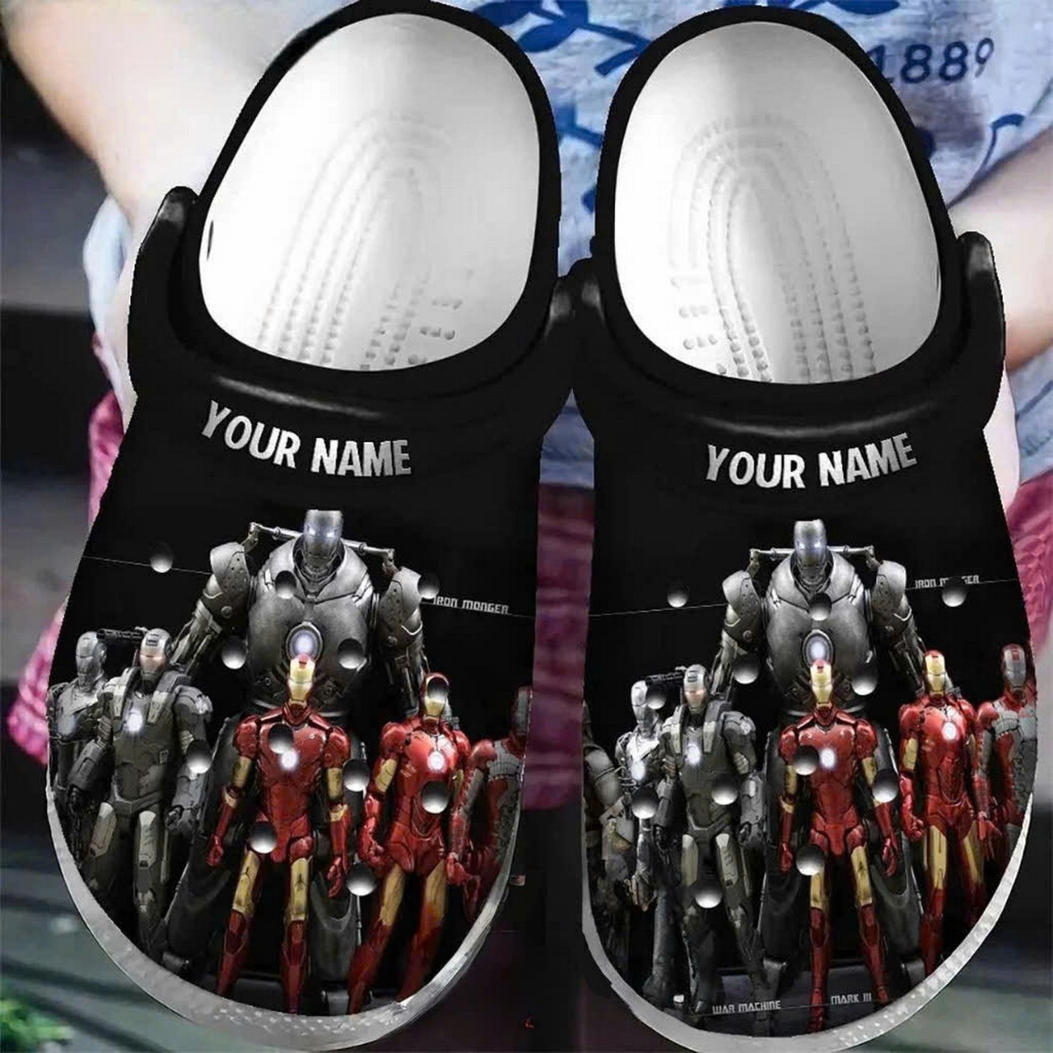 custom name iron man clogs for kids 26 adults wsjgp