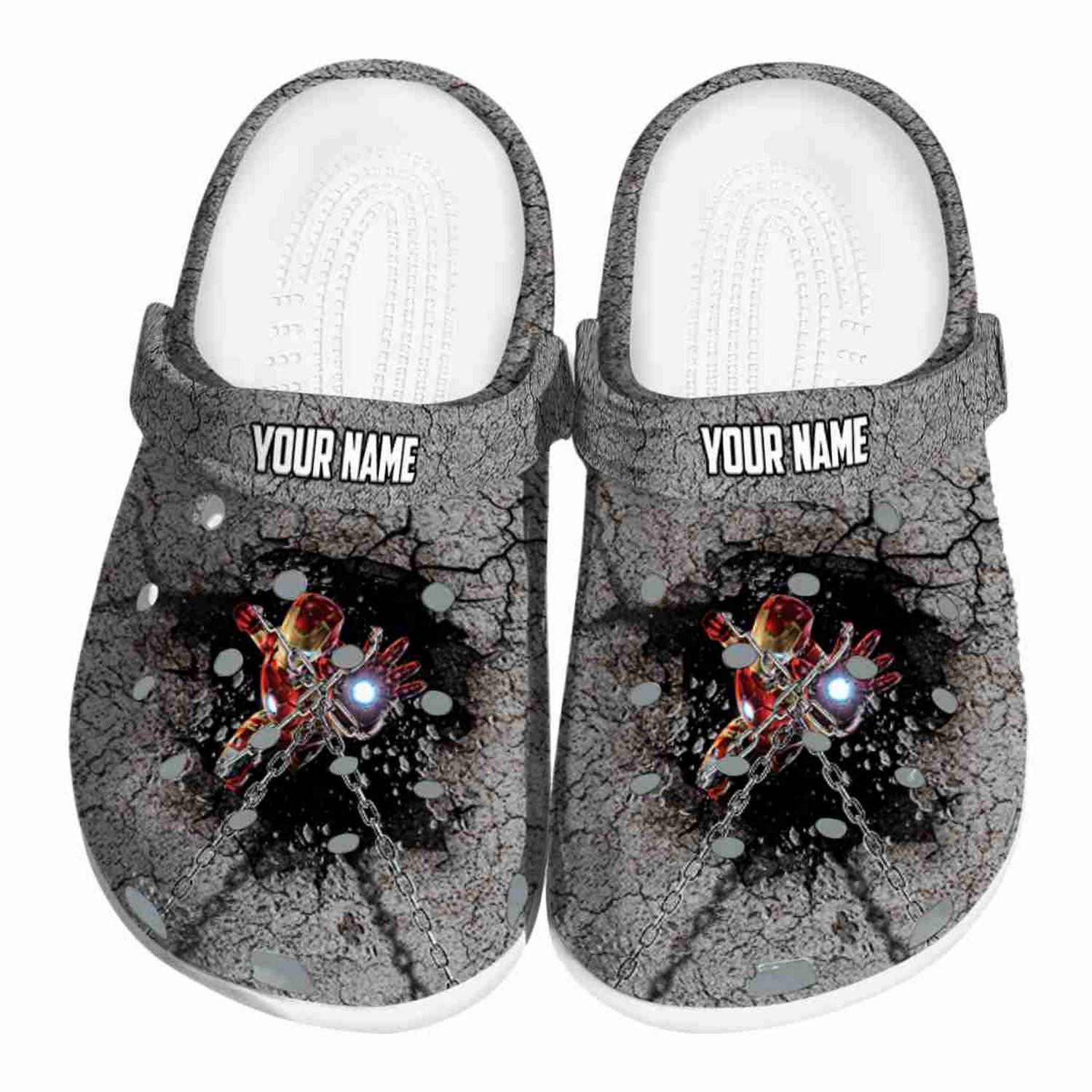 custom name iron man cracked ground texture clogs for kids and adults gkkcr