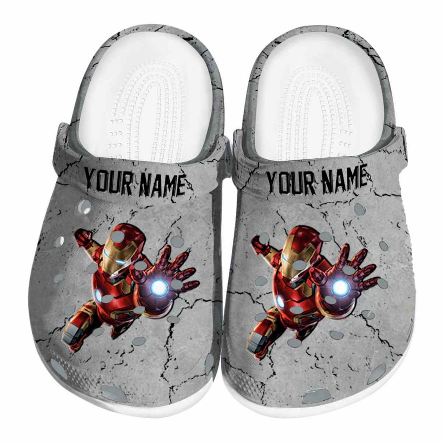 custom name iron man cracked texture clogs for kids 26 adults 236nc