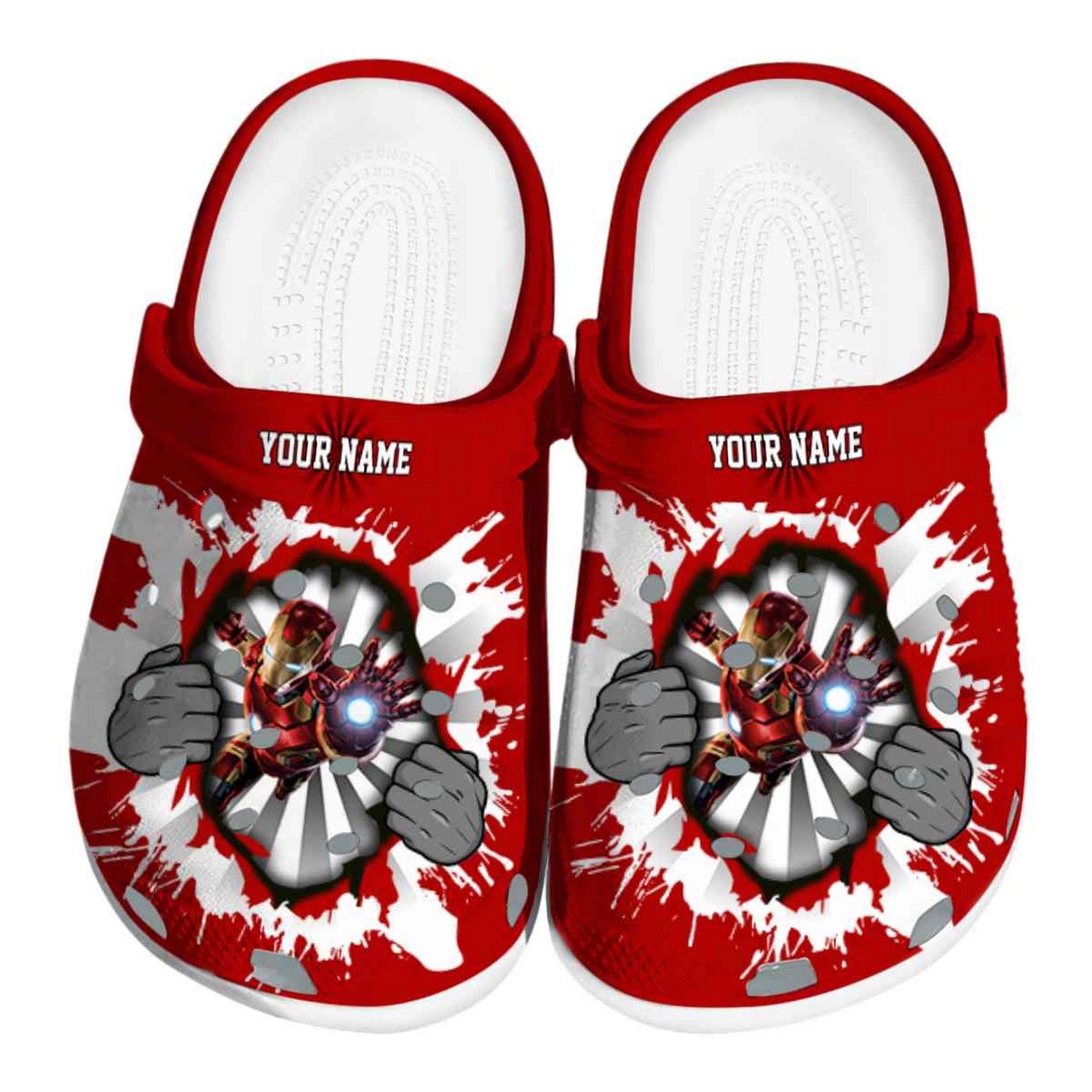 custom name iron man gripping hand clogs for kids 26 adults hvabs