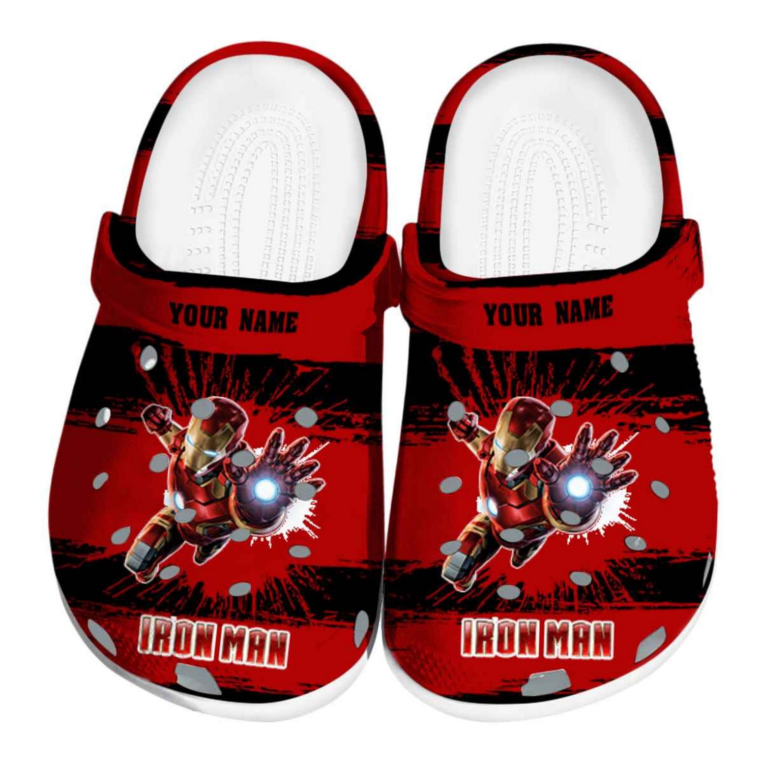 custom name iron man paint splatter graphics clogs for kids 26 adults sug0v