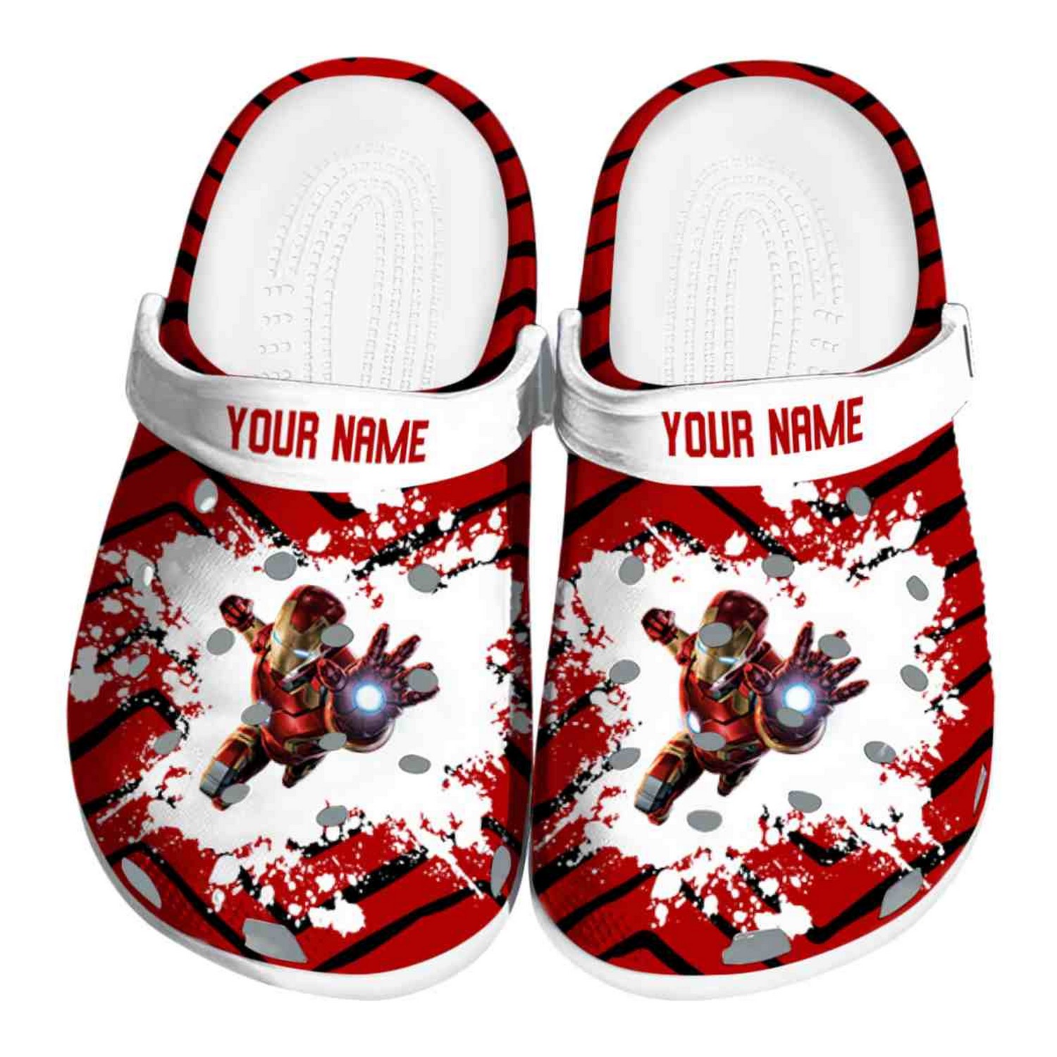 custom name iron man zigzag paint burst clogs for kids 26 adults npaxx