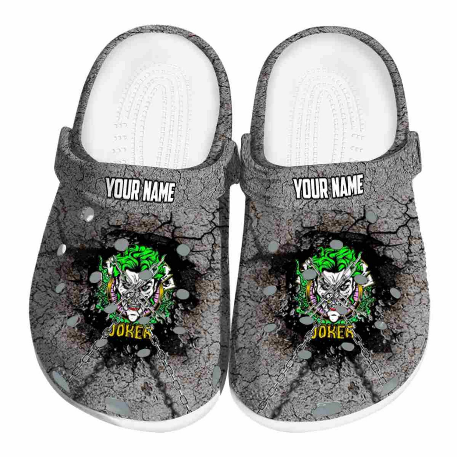 custom name joker cracked ground texture clogs for kids 26 adults bqgm9
