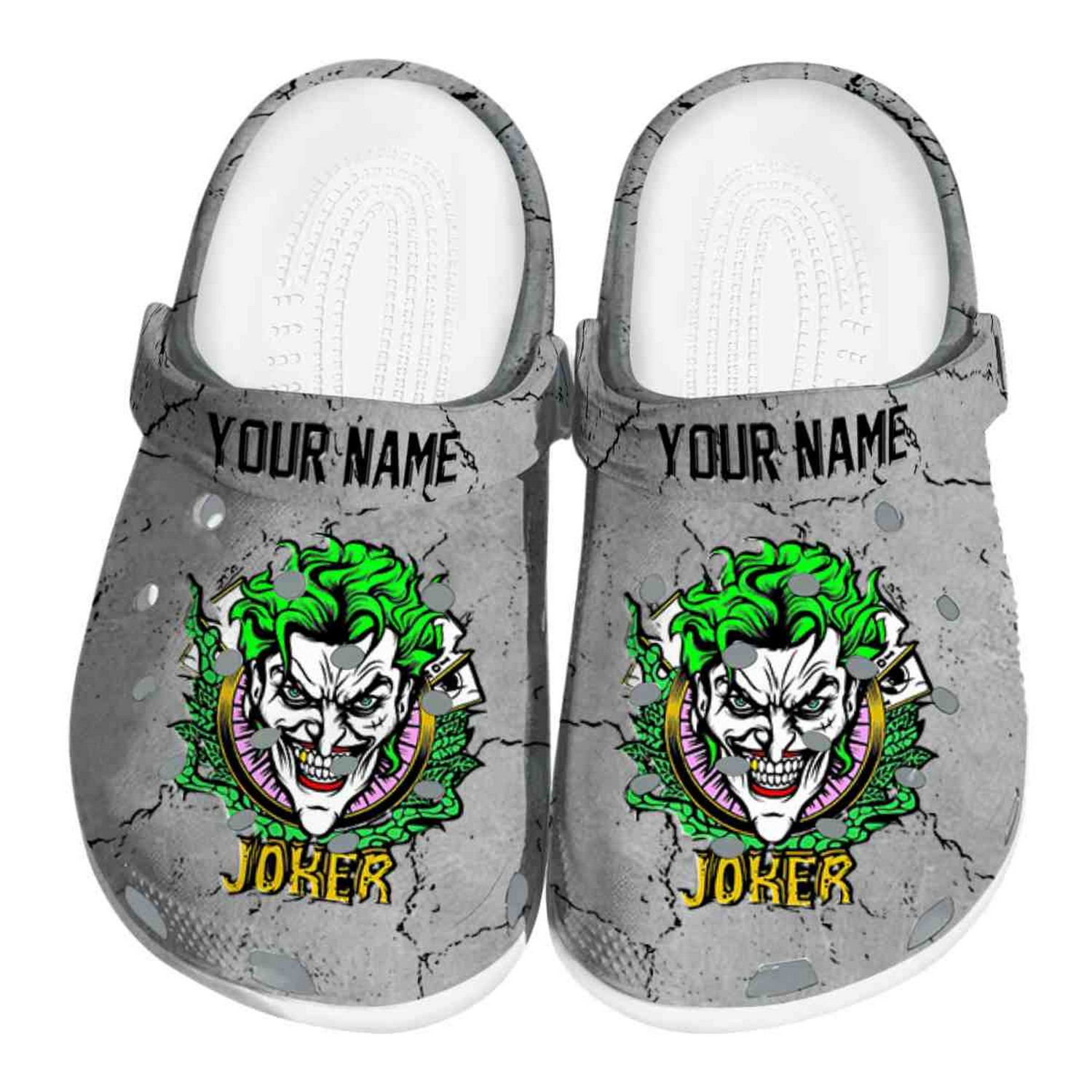 custom name joker cracked texture clogs for kids 26 adults fhe9m