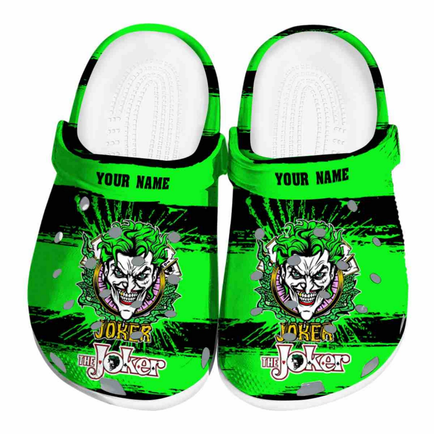 custom name joker paint splatter graphics clogs for kids 26 adults xif9x