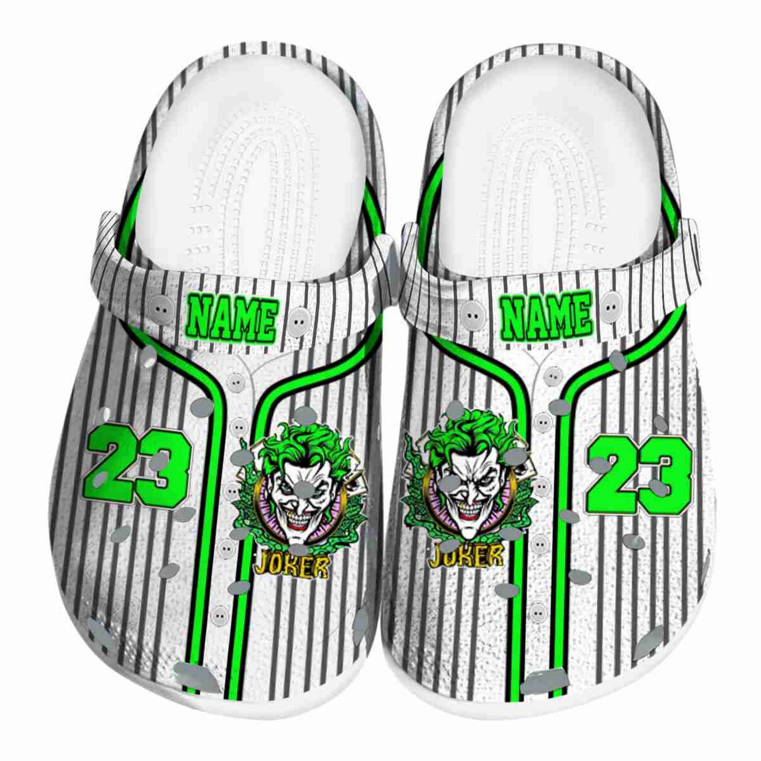 custom name joker pinstripe pattern clogs for kids 26 adults u13yq