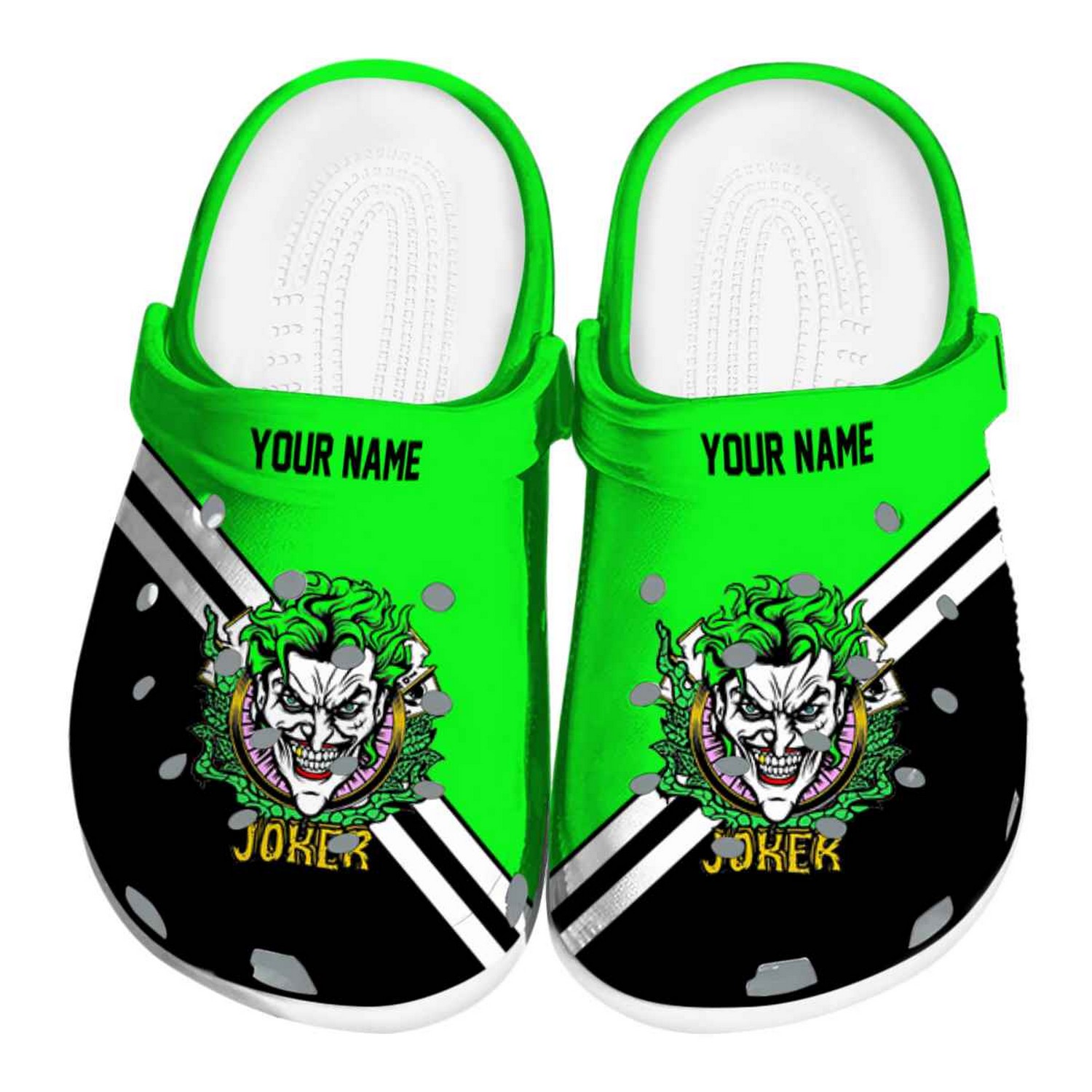custom name joker striped accents clogs for kids 26 adults 5dzmq