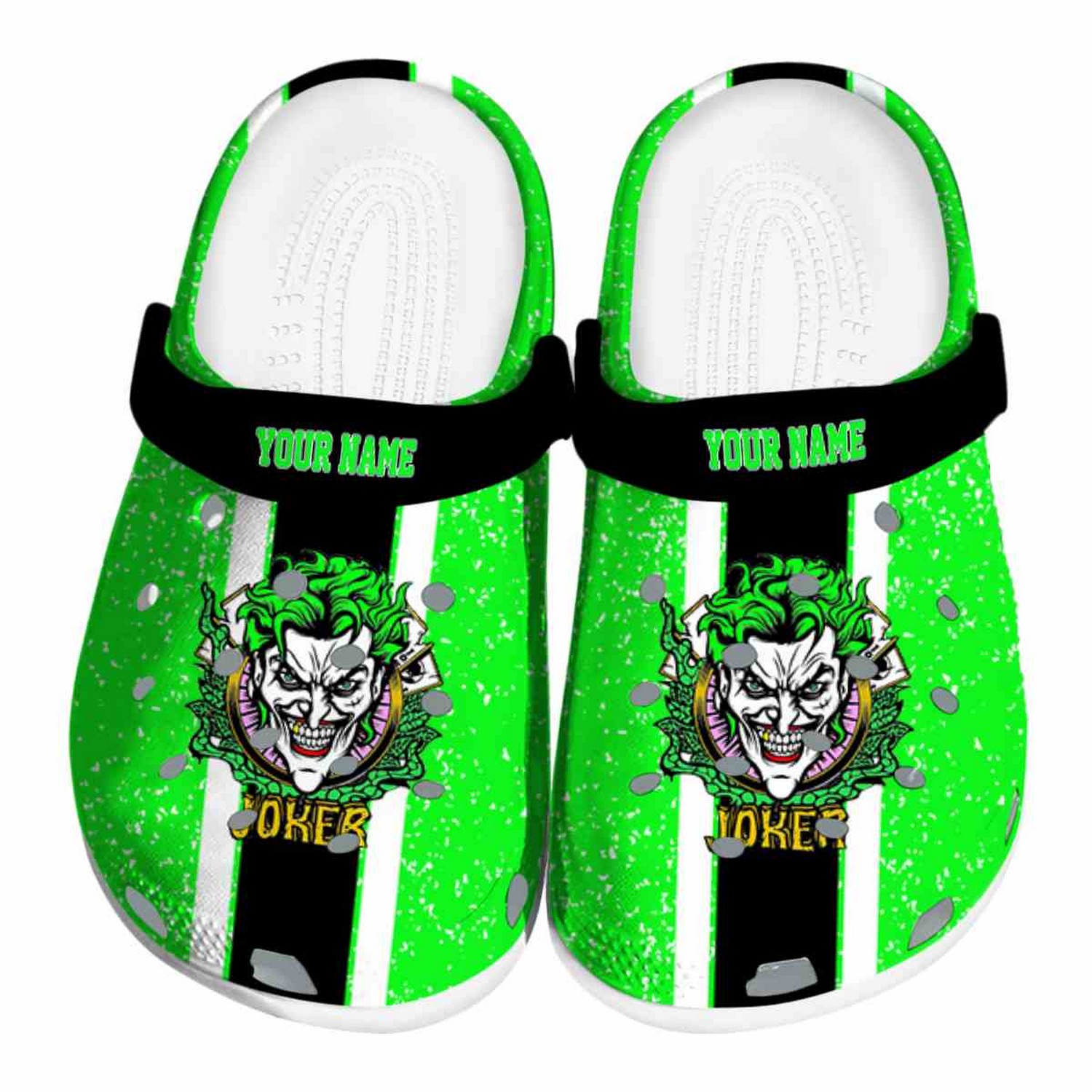 custom name joker vertical stripes clogs for kids 26 adults ku3bs