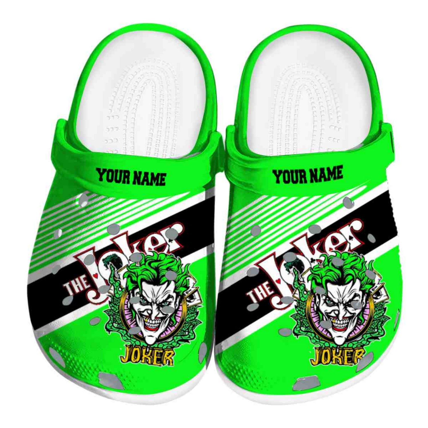 custom name joker vibrant dual tone clogs for kids and adults vlsmv