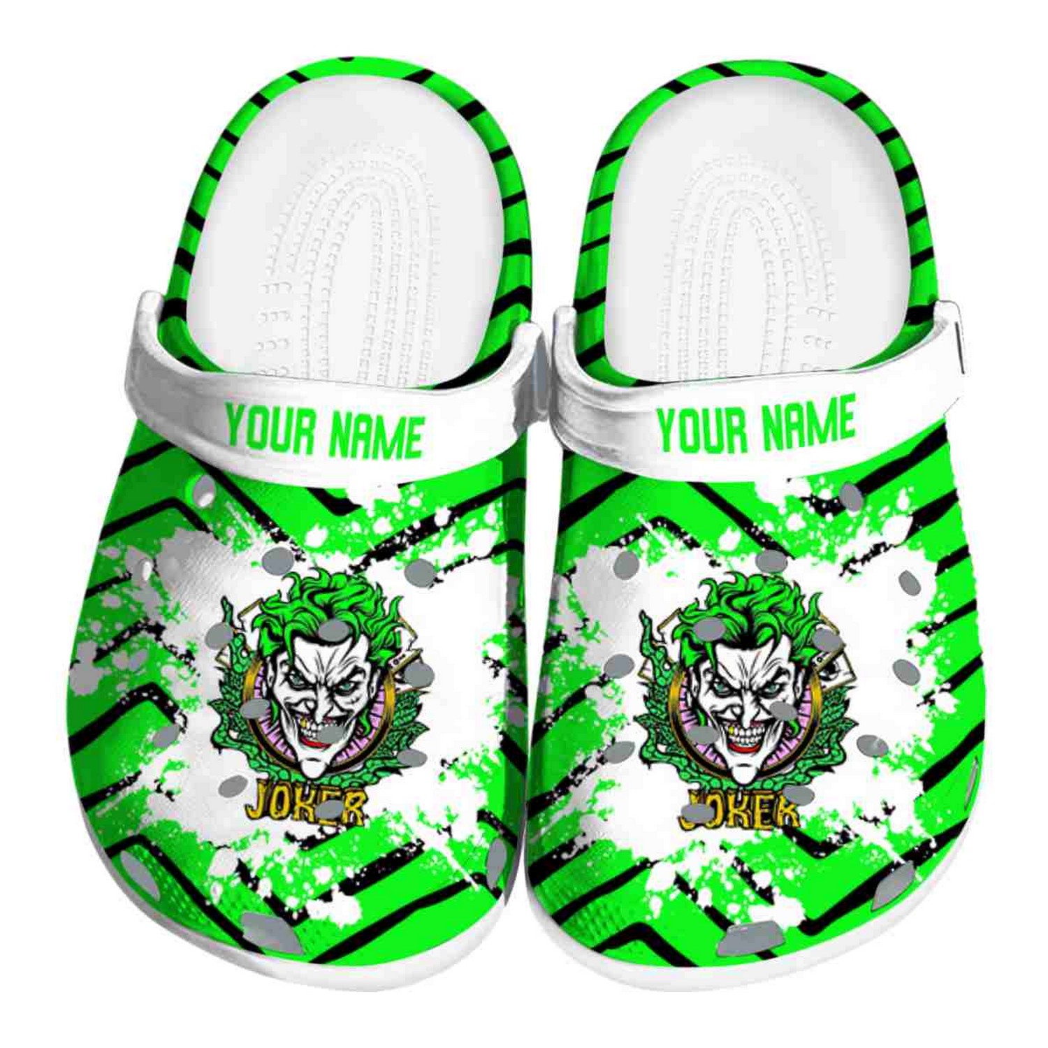 custom name joker zigzag paint burst clogs for kids and adults hp5fe