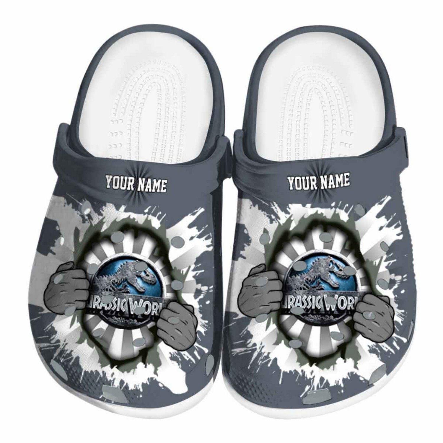 custom name jurassic world movie gripping hand clogs for kids 26 adults blzjz