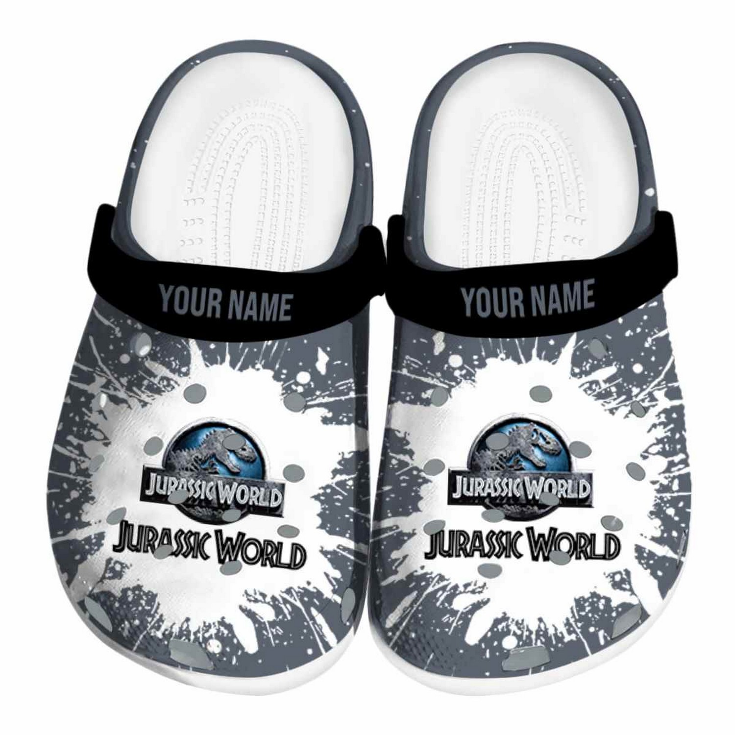 custom name jurassic world movie splash art clogs for kids 26 adults f3hfg