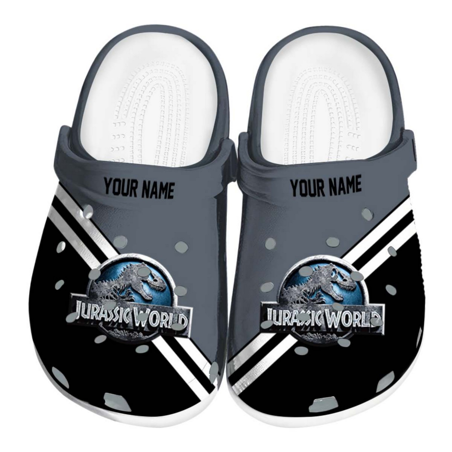 custom name jurassic world movie striped accents clogs for kids 26 adults x3lgn