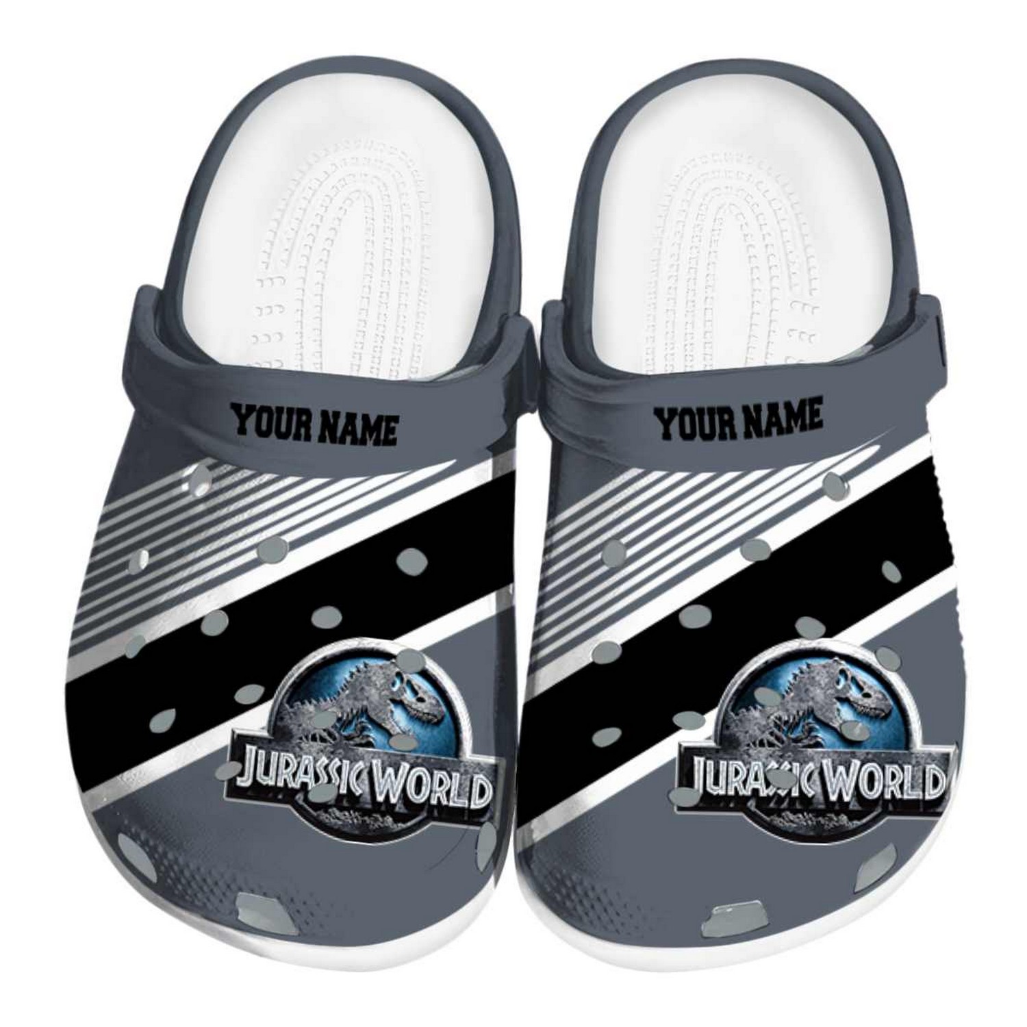 custom name jurassic world movie vibrant dual tone clogs for kids and adults xh3xn